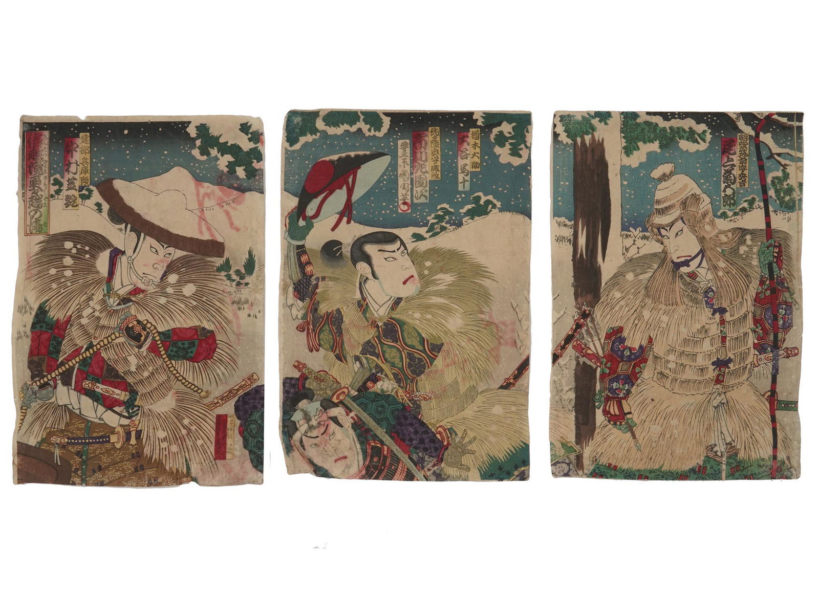 JAPANESE WOODBLOCK PRINTS KABUKI THEATER TRIPTYCH (1 of 11)