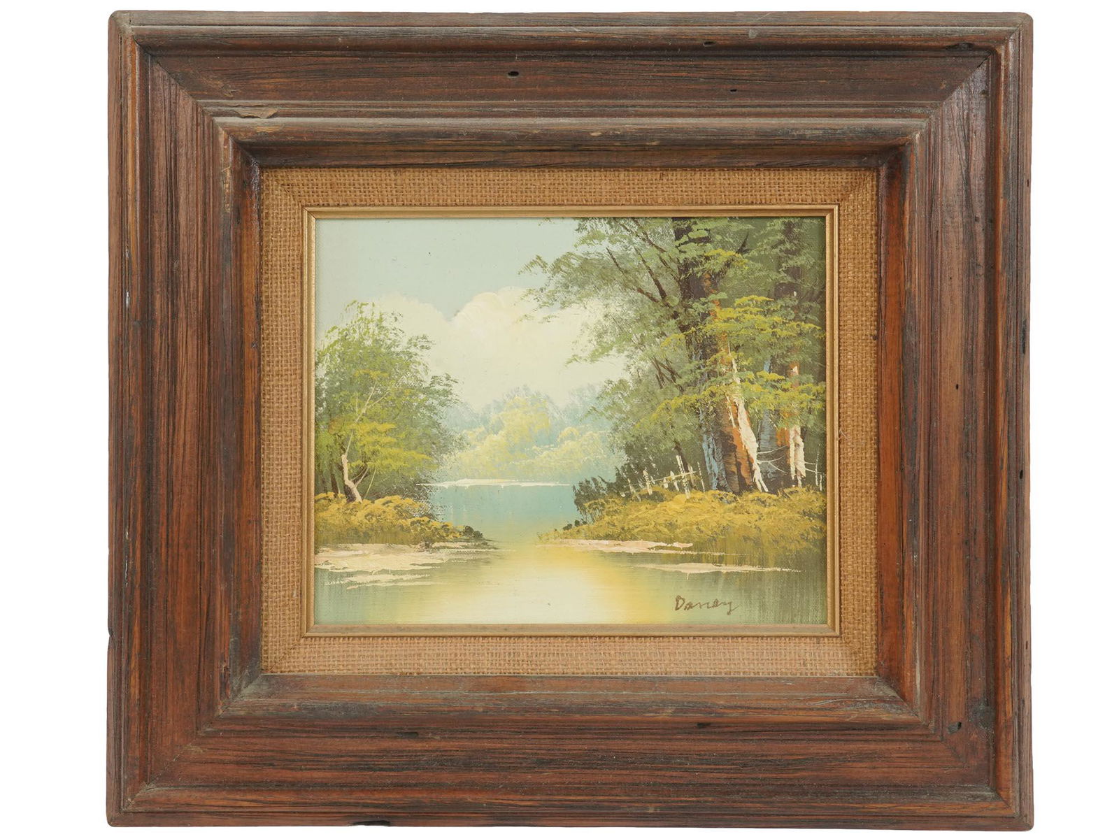ATTR TO RANDALL V DAVEY LANDSCAPE OIL PAINTING: Attributed to Randall Vernon Davey, American, 1887 to 1964, oil painting on canvas depicting a river landscape. Signed lower right. Framed. Randall Davey was an American painter and art educator, know