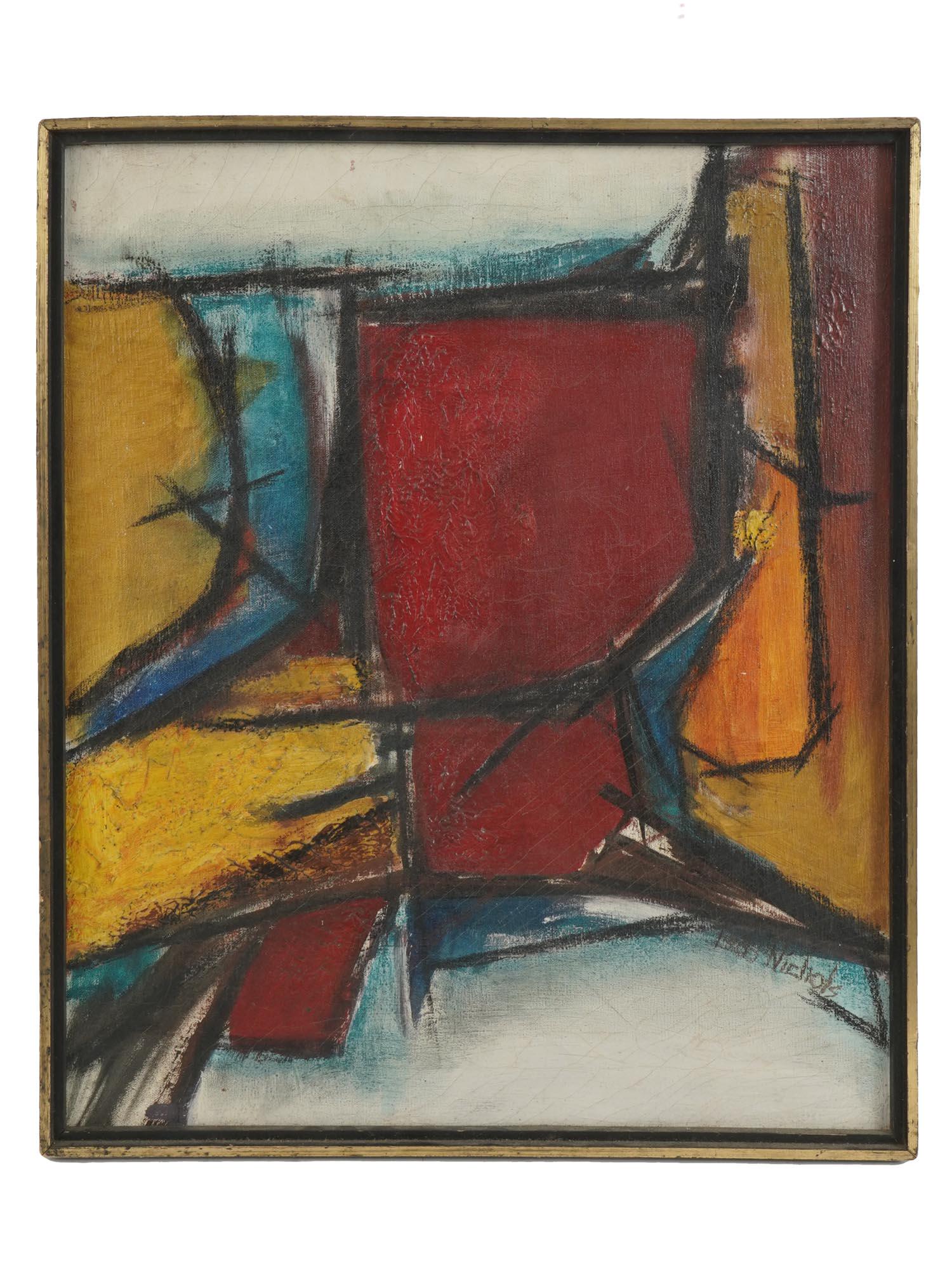 AMERICAN ABSTRACT OIL PAINTING BY ROBERT NICHOLS: Robert Nichols, abstract oil on canvas painting, circa the late 20th century. Singed by the artist lower right. Framed. Robert Nichols is a contemporary American artist. American Abstract Art And Cont