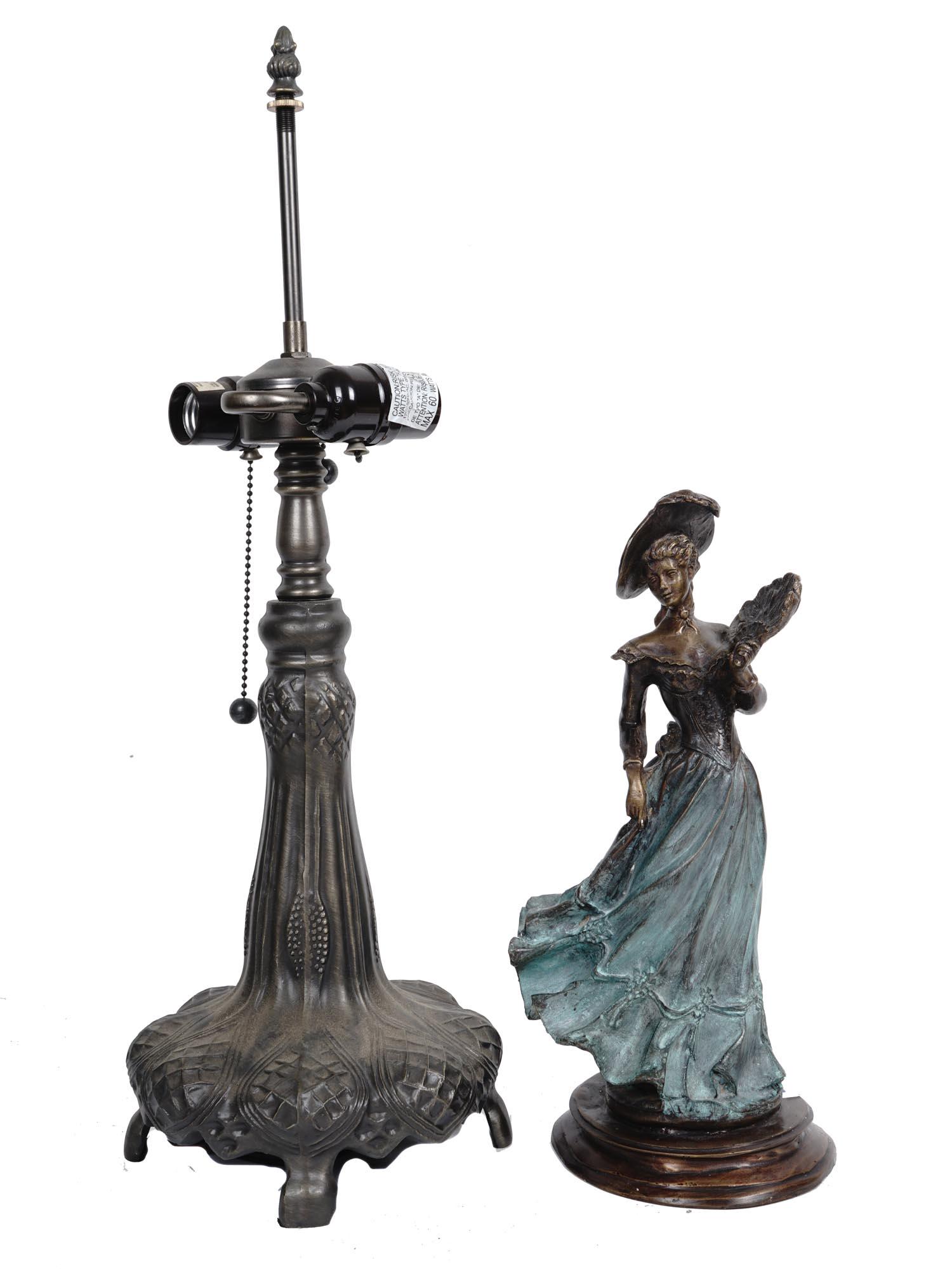 TIFFANY STYLE LAMP BASE AND BRONZE FEMALE FIGURE (1 of 10)