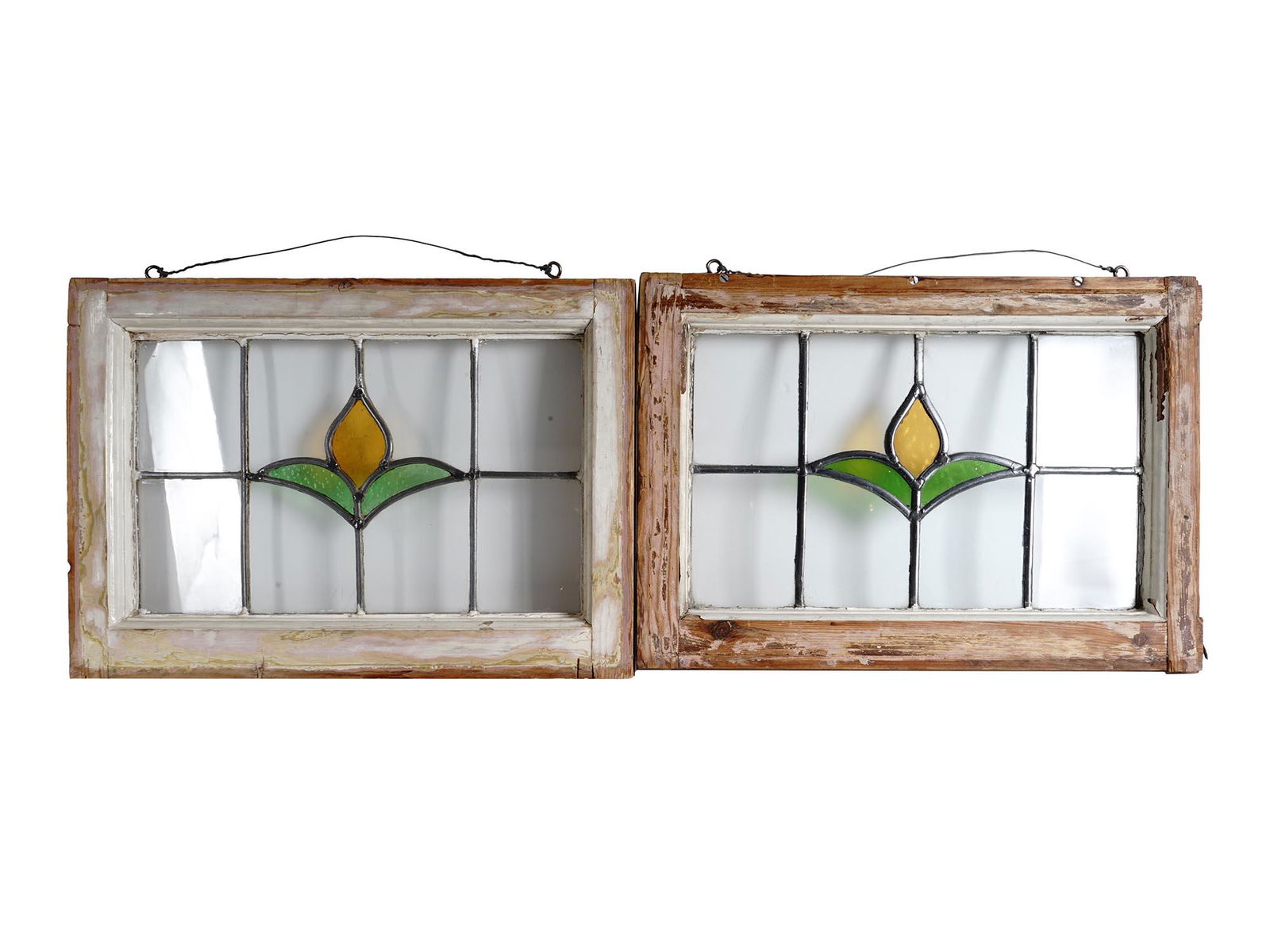 PAIR OF ANTIQUE LEADED STAINED GLASS WINDOWS (1 of 7)