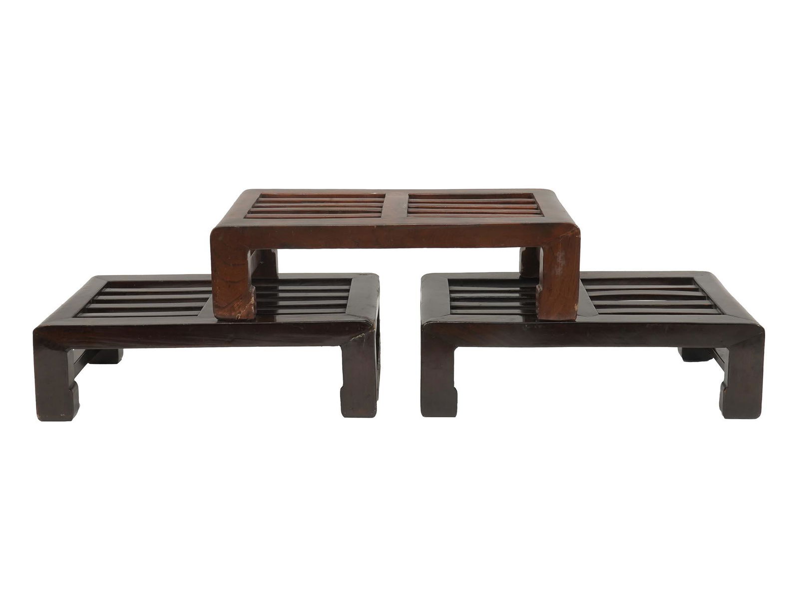 THREE VINTAGE CHINESE WOODEN LOW STOOLS (1 of 5)
