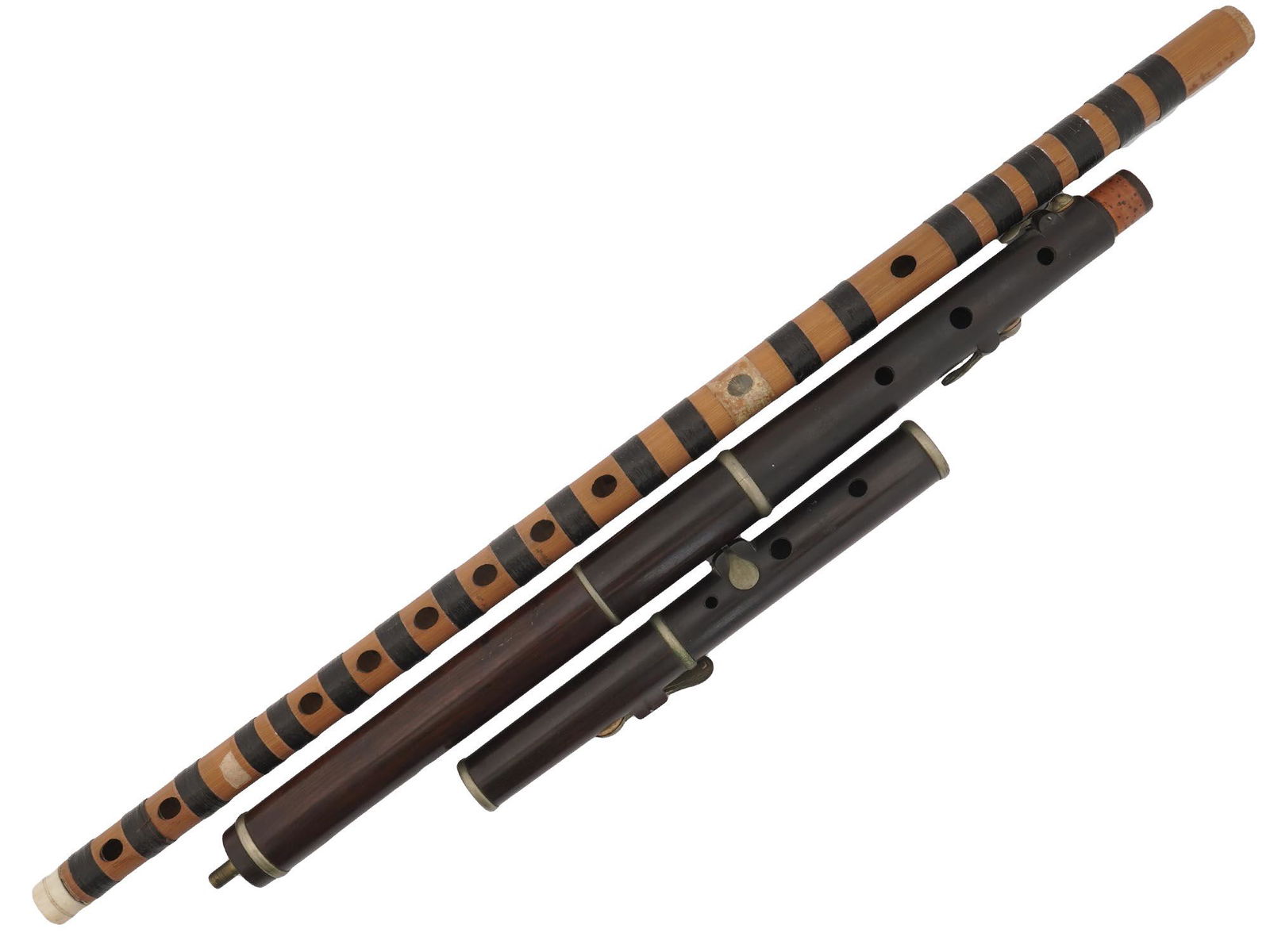 LOT OF THREE HAND CARVED WOOD WIND INSTRUMENTS (1 of 10)