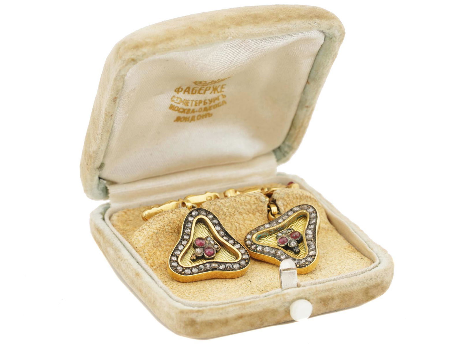 RUSSIAN GOLD DIAMOND TRIANGLE CUFFLINKS IN BOX (1 of 10)