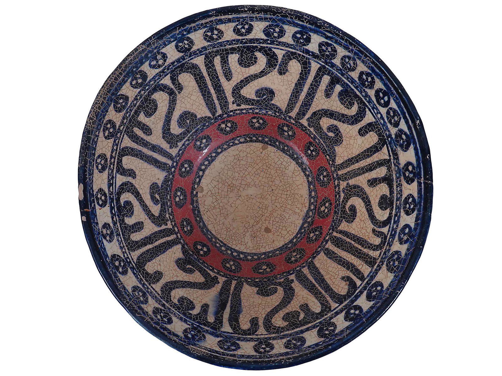 ANTIQUE PERSIAN CERAMIC BOWL WITH BLUE ORNAMENT (1 of 3)