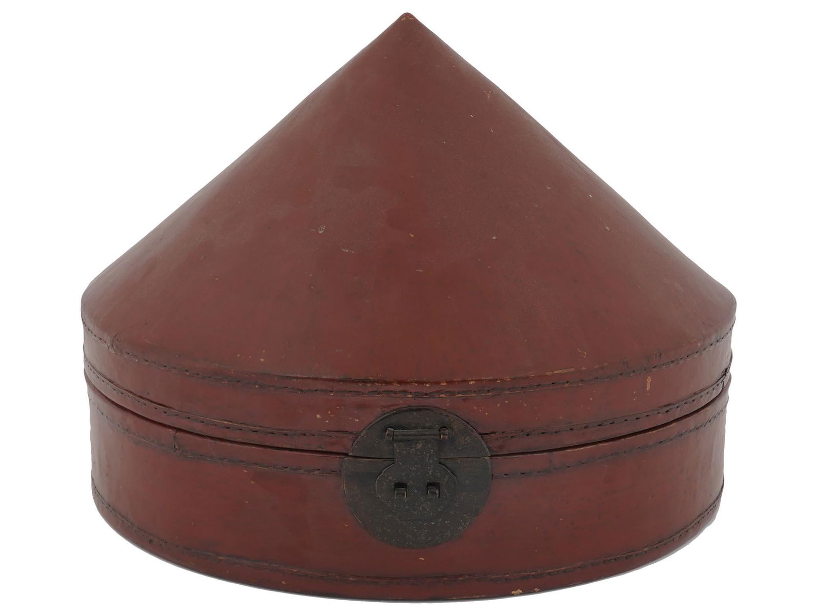 ANTIQUE CHINESE CONE TOP LEATHER HAT BOX (1 of 7)