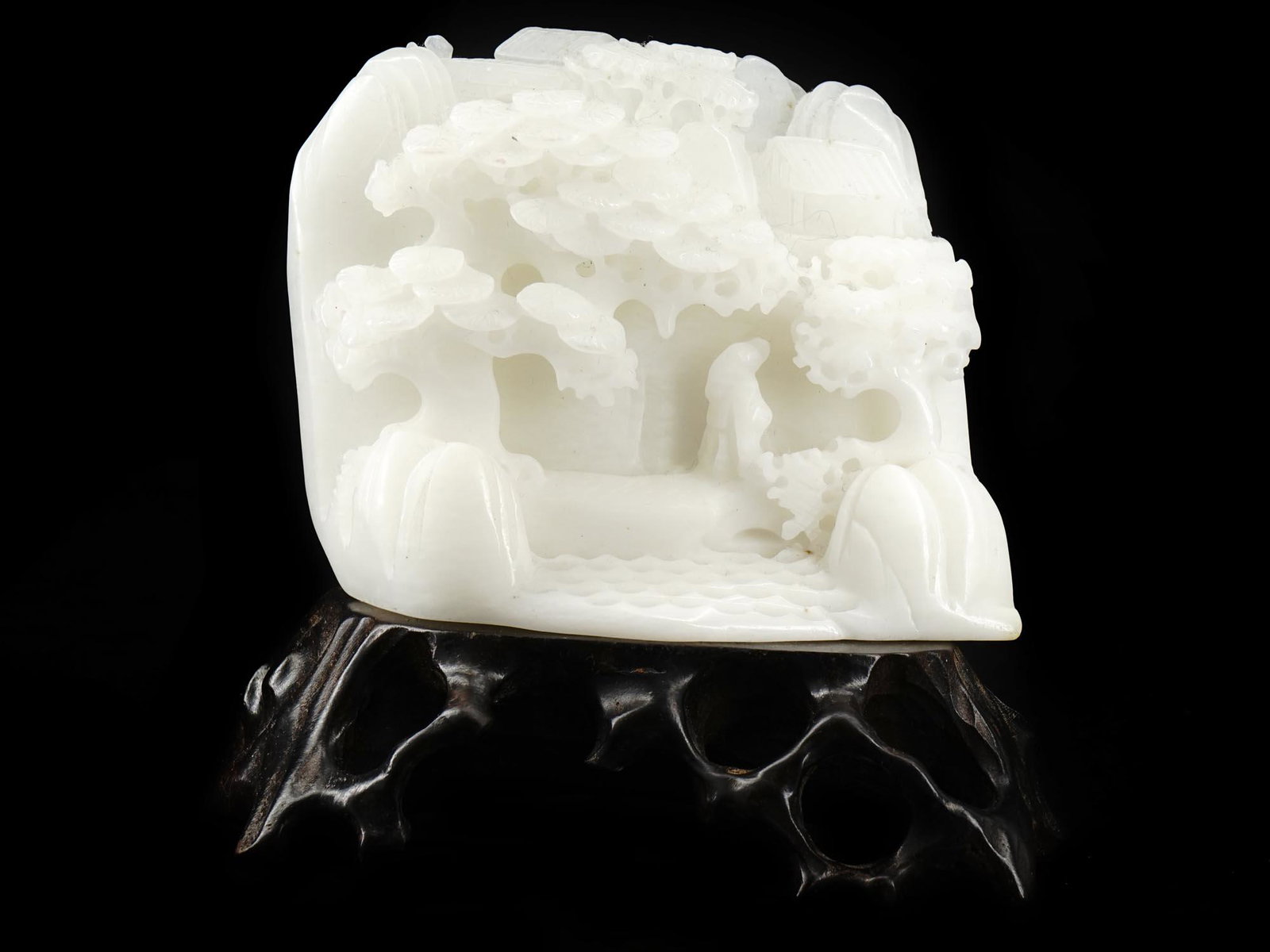 ANTIQUE CHINESE JADE CARVING WITH WOODEN STAND (1 of 10)