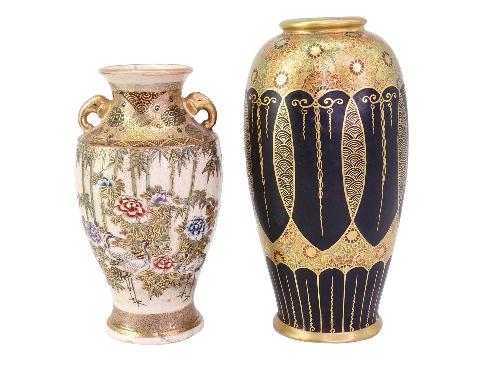 ANTIQUE JAPANESE SATSUMA PORCELAIN VASES W FLOWERS (1 of 6)