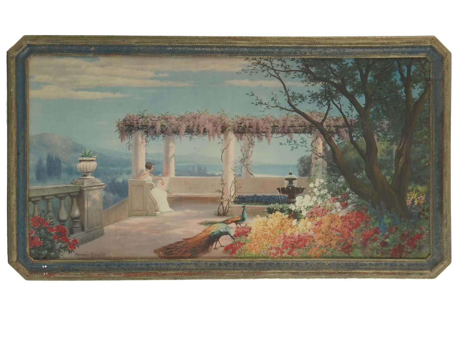 DREAM OF PARADISE PRINT BY HERMANN RUDISUHLI: Hermann Rudisuhli, lithograph print titled Dream of Paradise, circa the 1920s. Signed lower left. Hermann Traugott Rudisuhli, 1864 to 1944, a Swiss painter, a member of the Rudisuhli family of artists