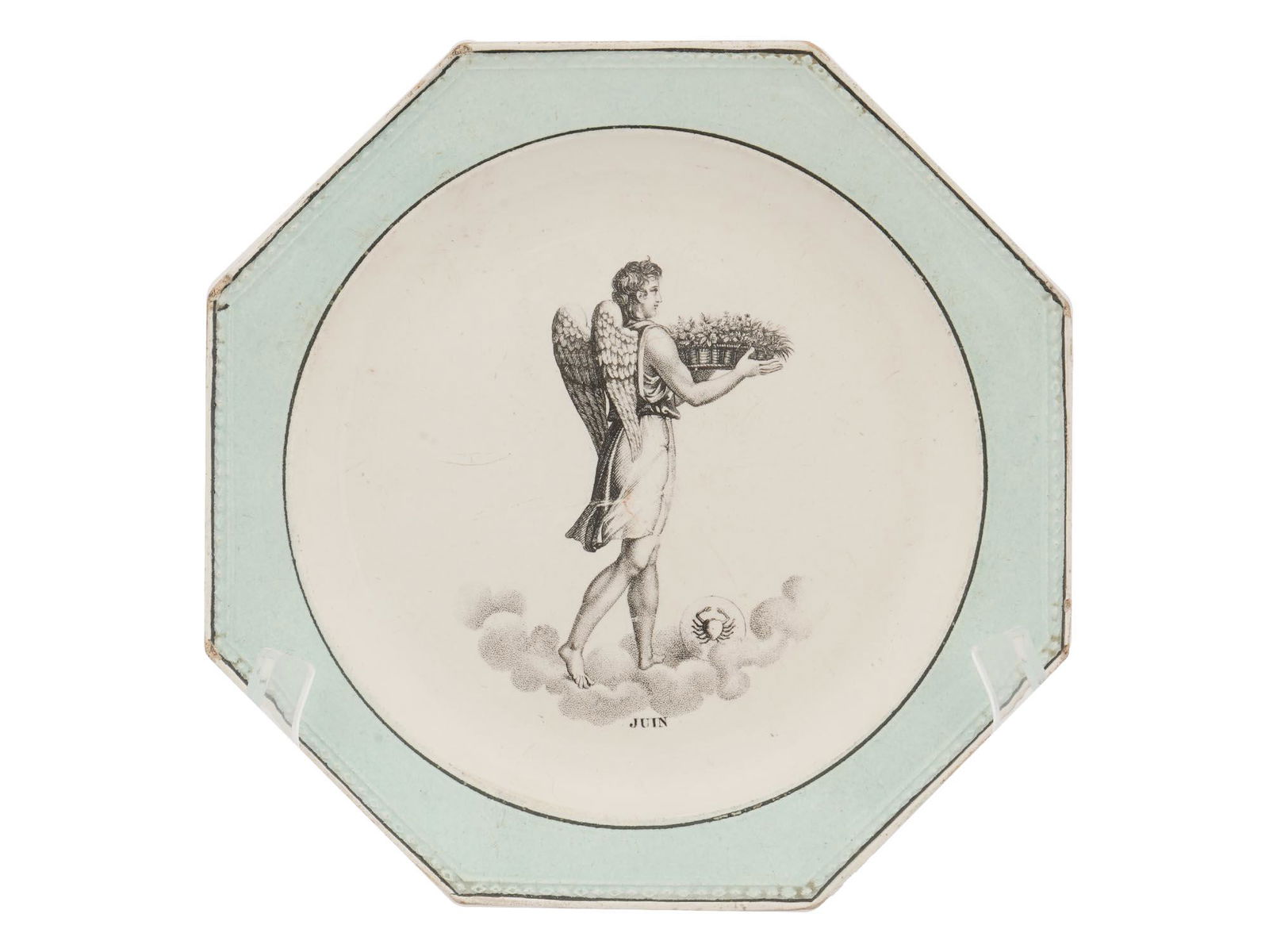 ANTIQUE FRENCH CREIL MONTH ZODIAC PLATE, 19TH C. (1 of 4)