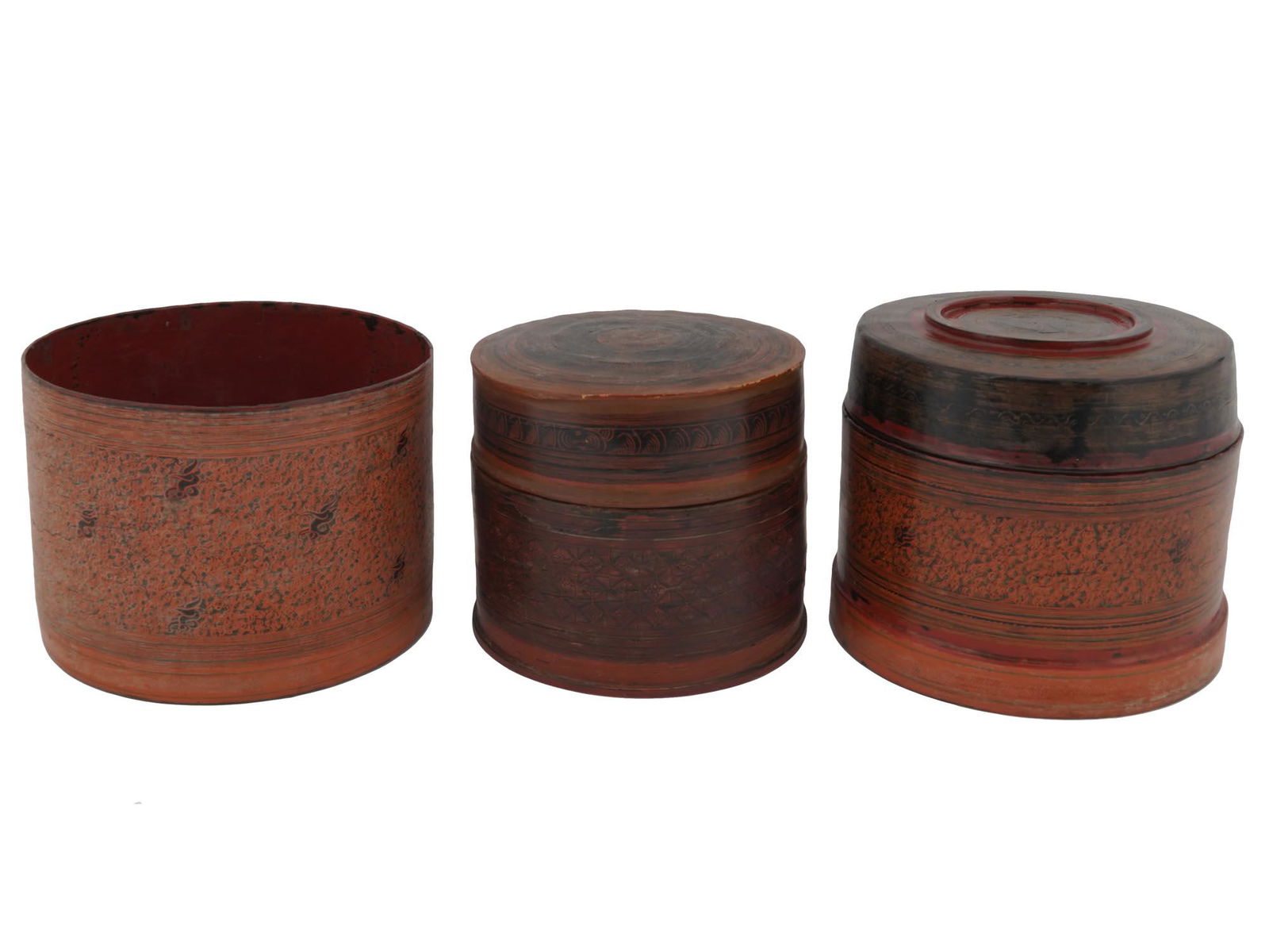 ANTIQUE CHINESE STACKABLE ROUND WOODEN BOXES (1 of 10)