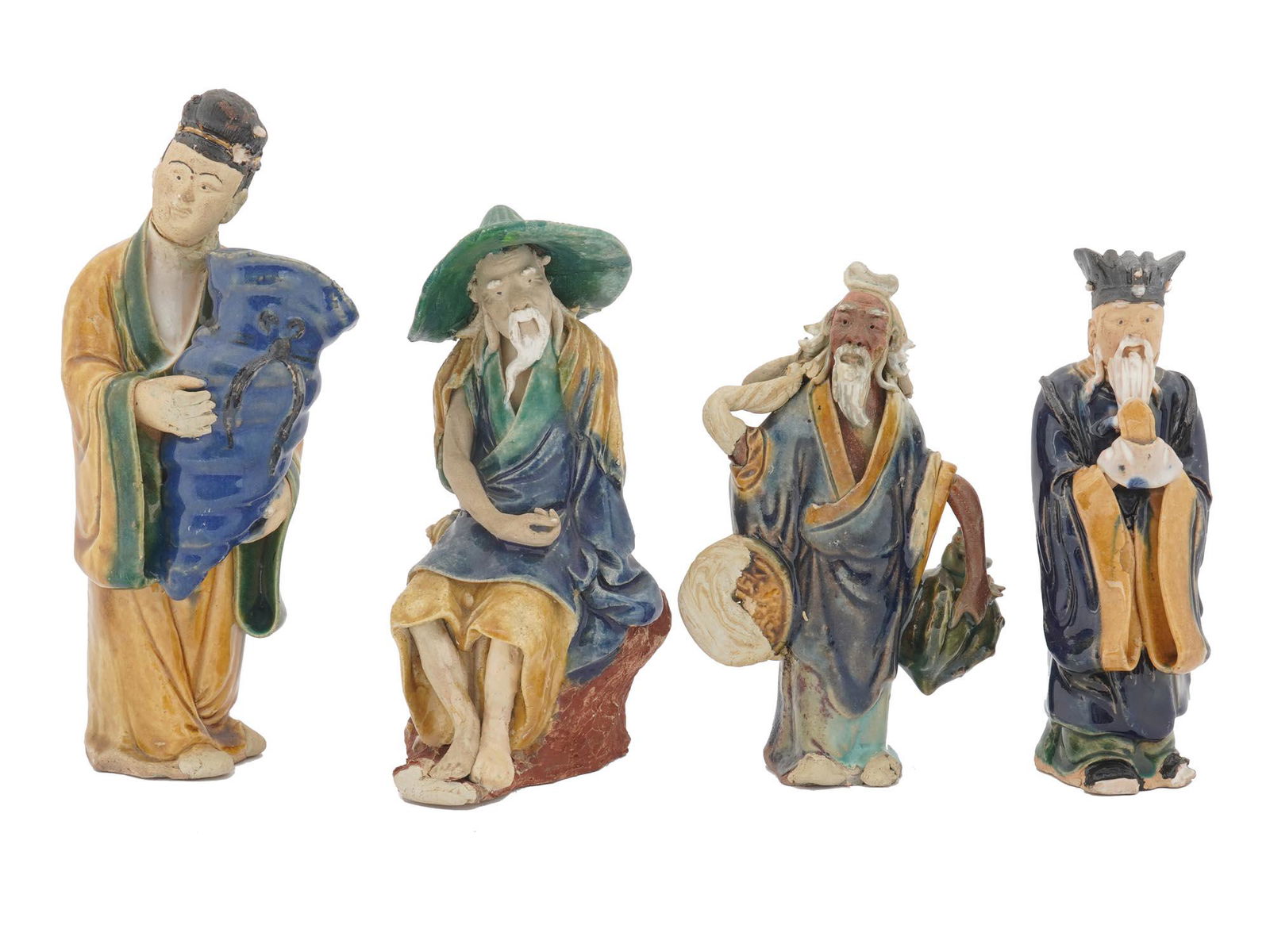 GROUP OF FOUR CHINESE POTTERY MUD MEN FIGURINES (1 of 6)