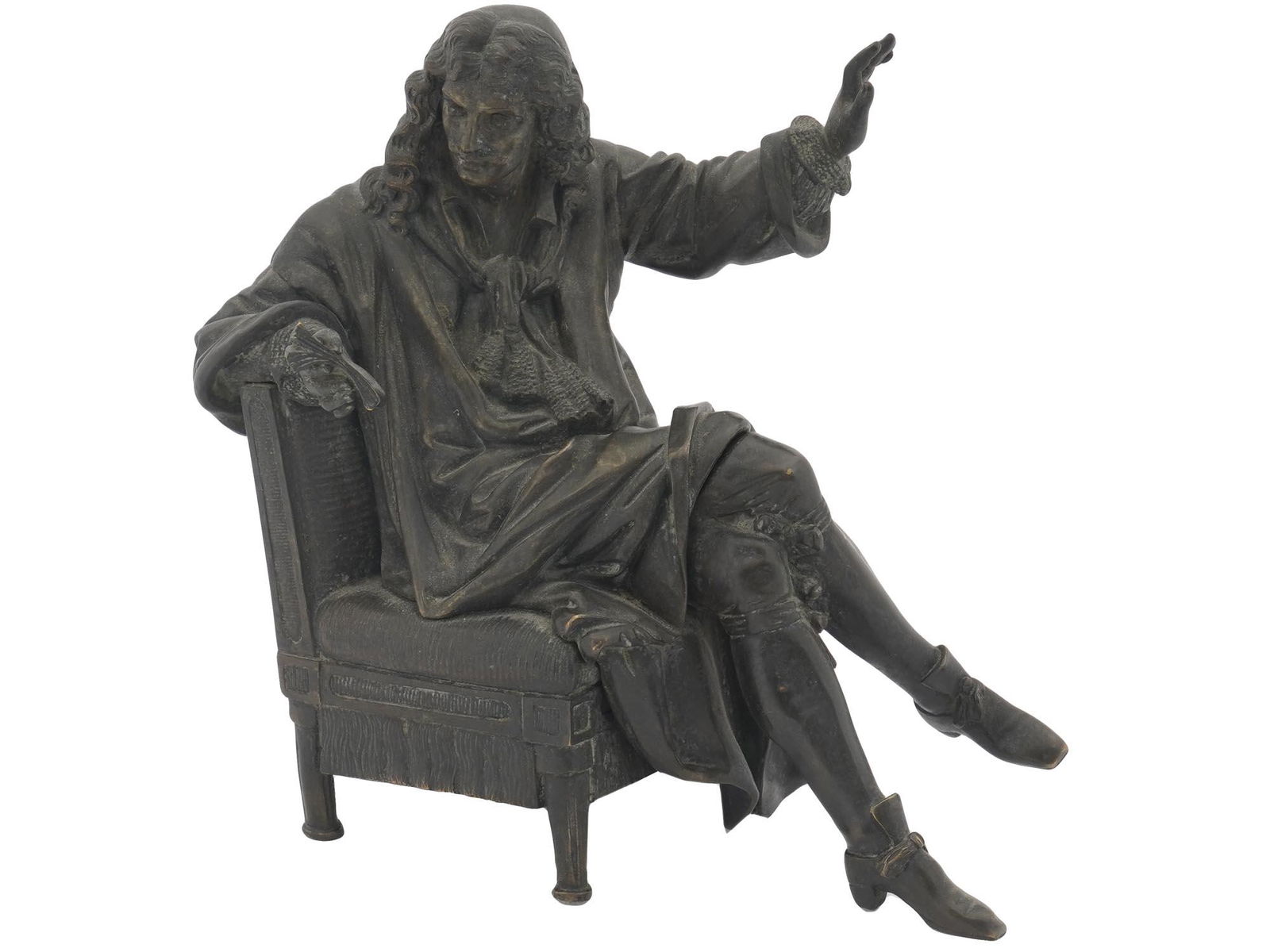 PATINATED BRONZE FIGURE OF MOLIERE AFTER CAFFIERI (1 of 8)