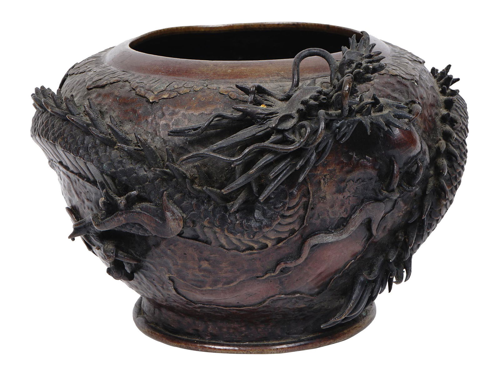 JAPANESE MEIJI PERIOD BRONZE DRAGON HIBACHI BOWL (1 of 9)