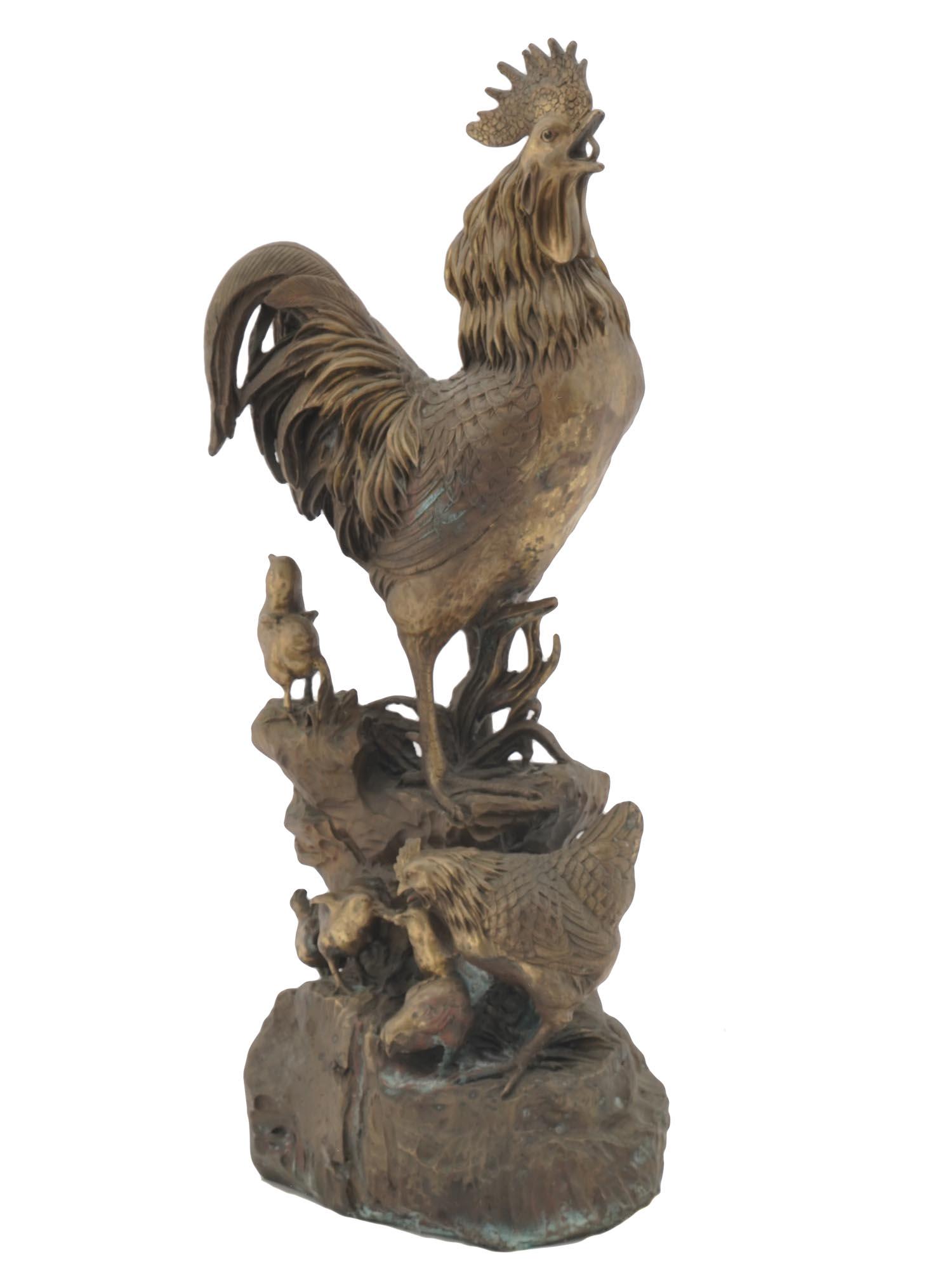 PATINATED BRASS SCULPTURE OF ROOSTER AND CHICKENS (1 of 10)