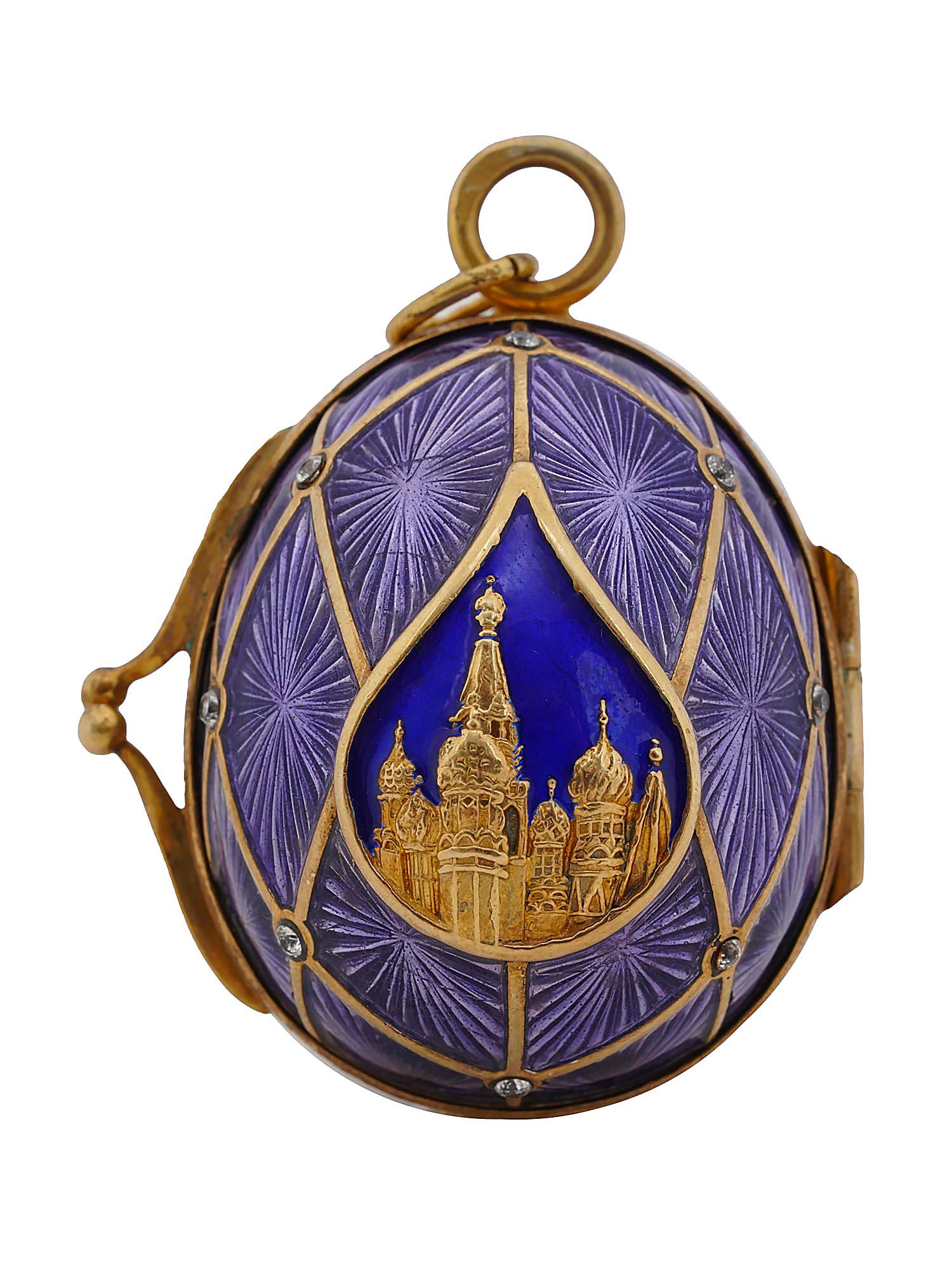 RUSSIAN GILT SILVER ENAMEL EGG LOCKET PENDANT (1 of 8)