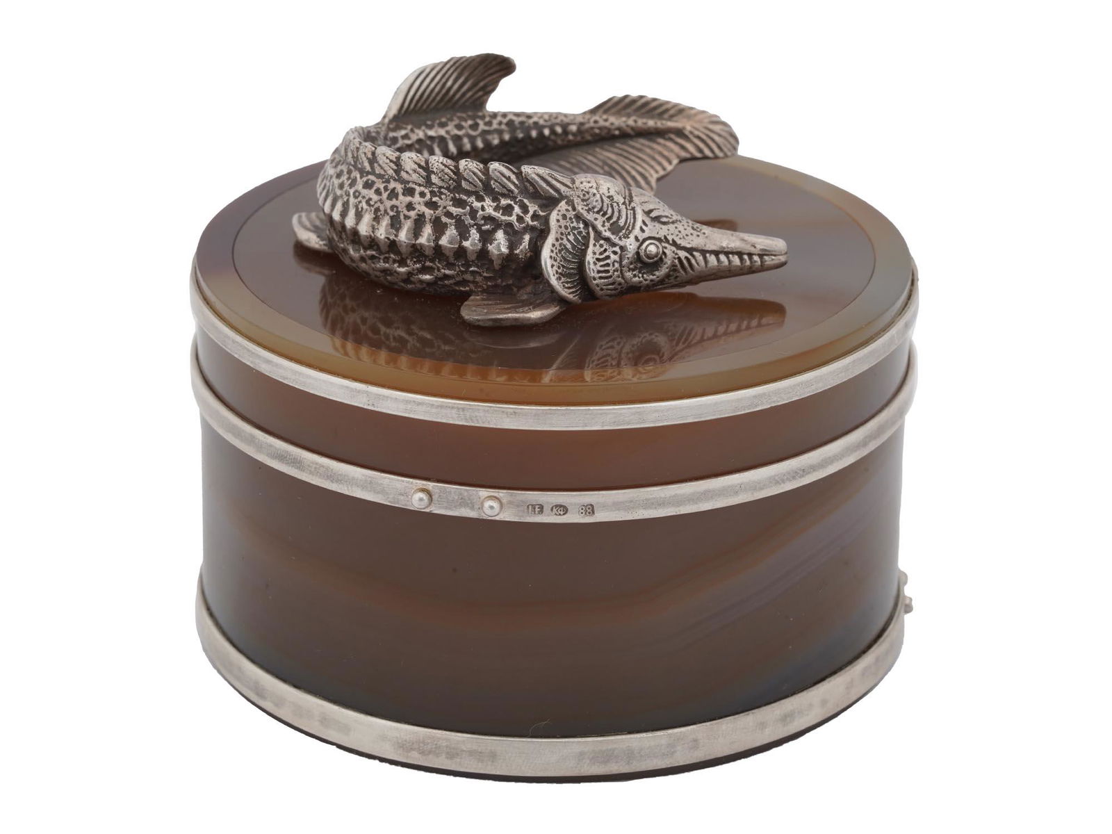 RUSSIAN AGATE AND SILVER CAVIAR SERVER WITH PIKE (1 of 12)