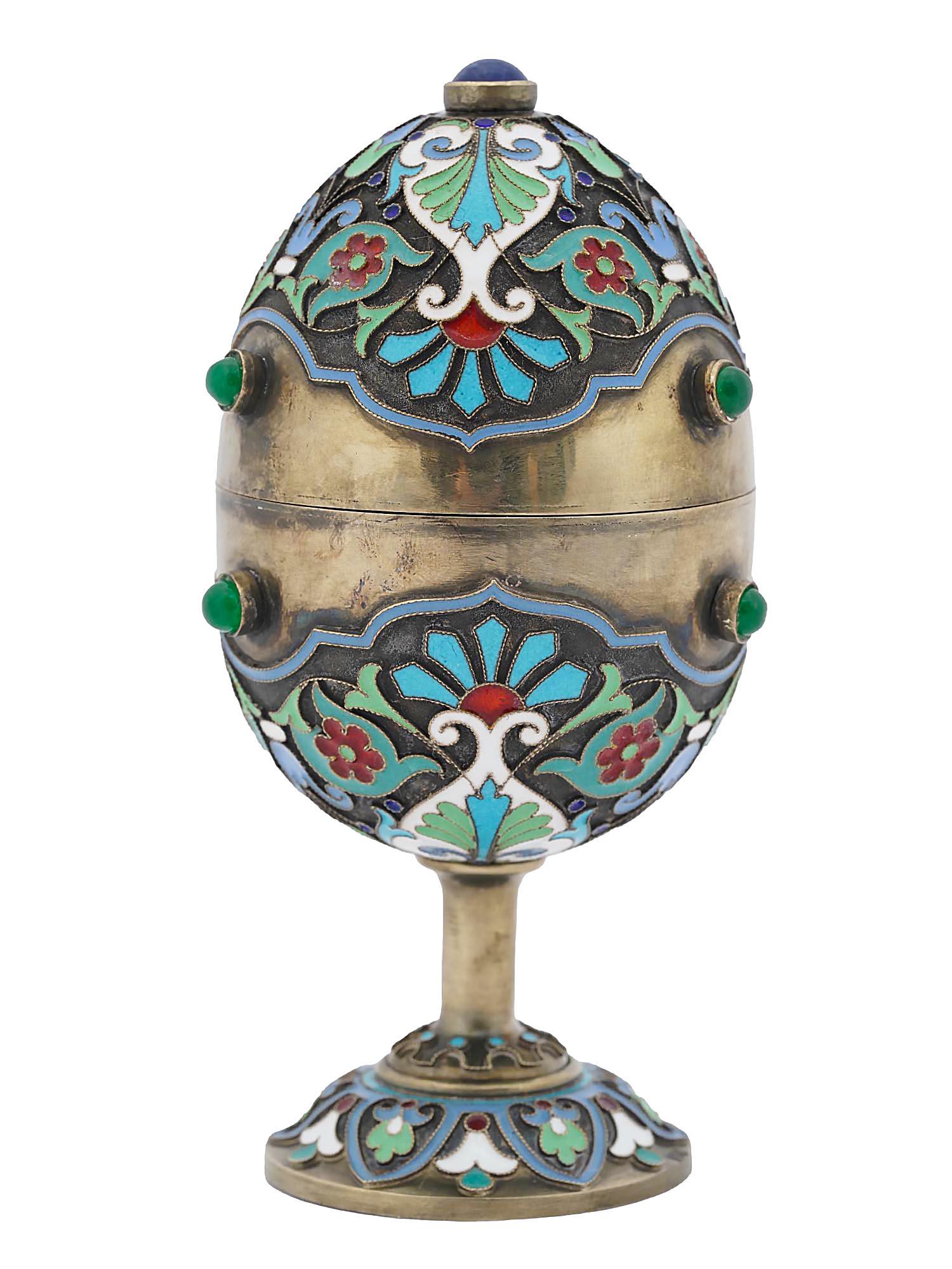 RUSSIAN GILT SILVER CLOISONNE ENAMEL EGG ON STAND (1 of 9)