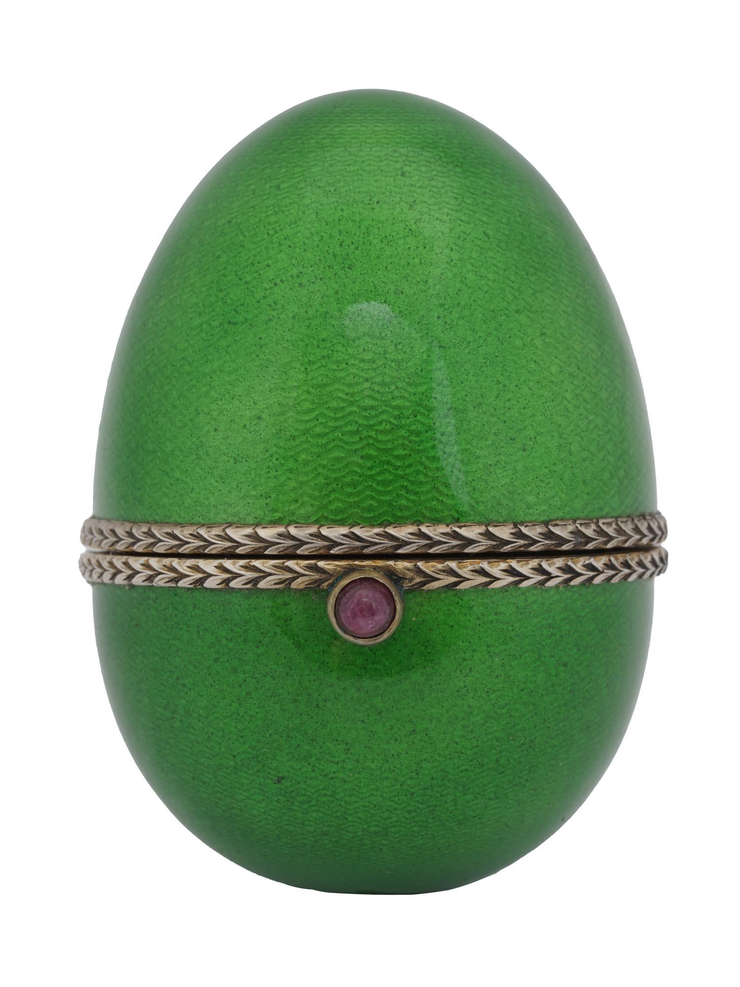 RUSSIAN SILVER GREEN GUILLOCHE ENAMEL EASTER EGG (1 of 9)