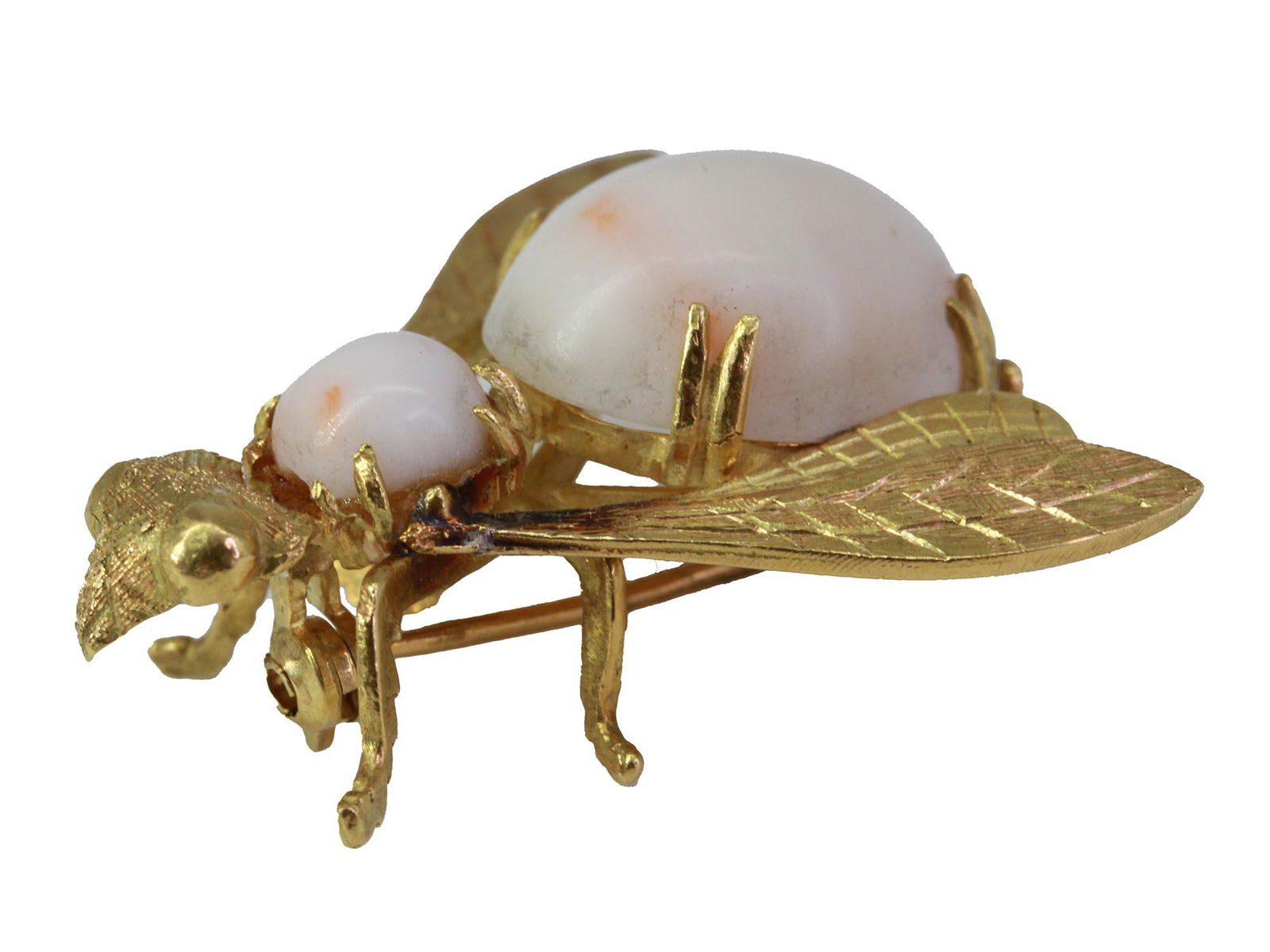 14K YELLOW GOLD AND CORAL BUMBLE BEE BROOCH PIN (1 of 5)