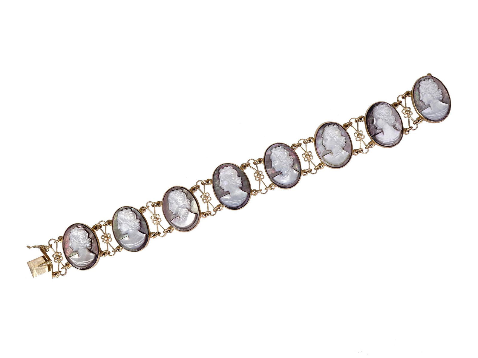 14K GOLD CARVED MOTHER OF PEARL CAMEO BRACELET (1 of 8)