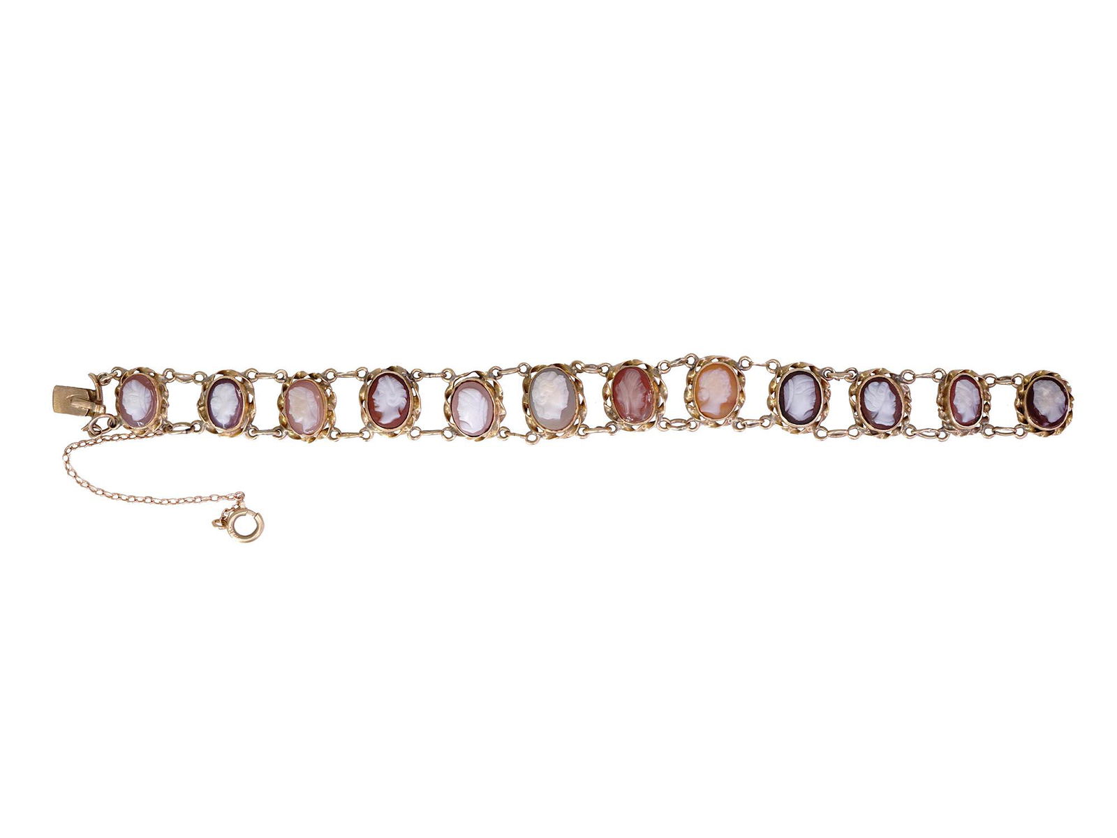 14K GOLD CARVED MOTHER OF PEARL CAMEO BRACELET (1 of 7)