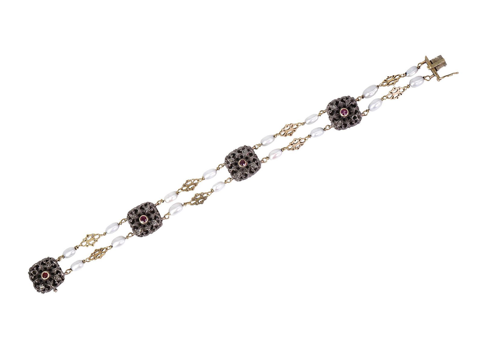 18K GOLD STERLING SILVER PEARLS AND RUBY BRACELET (1 of 5)