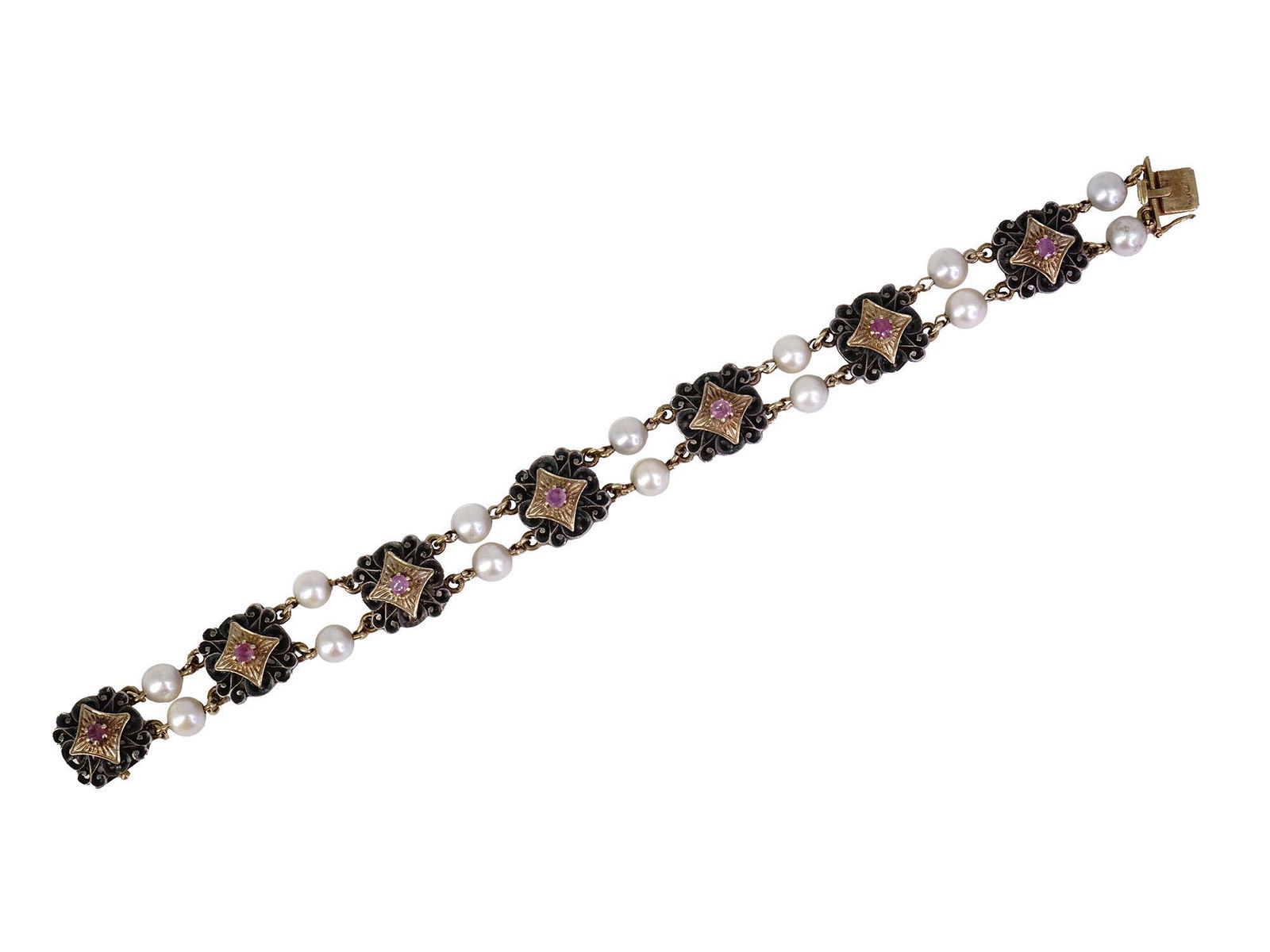 VINTAGE 18K AND STERLING SILVER GEMSTONE BRACELET (1 of 5)