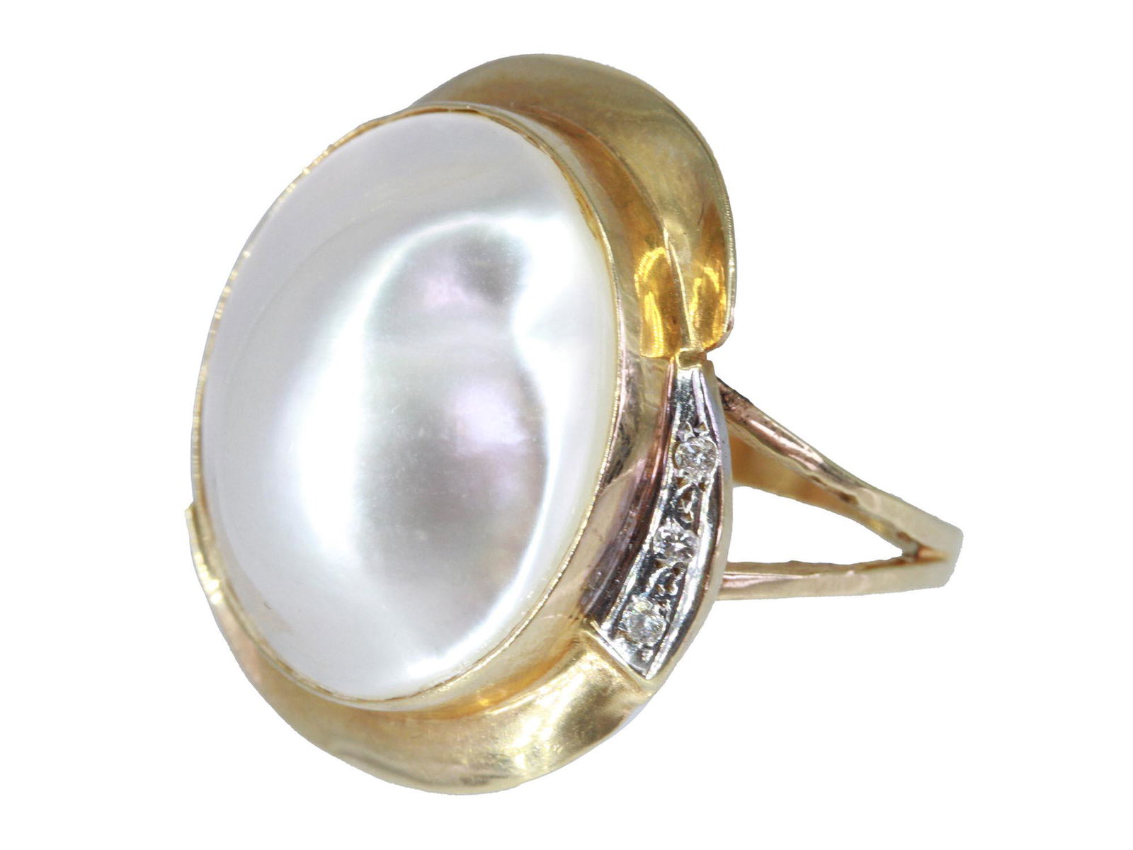MODERN 14K GOLD PEARL AND DIAMONDS JEWELRY RING (1 of 8)