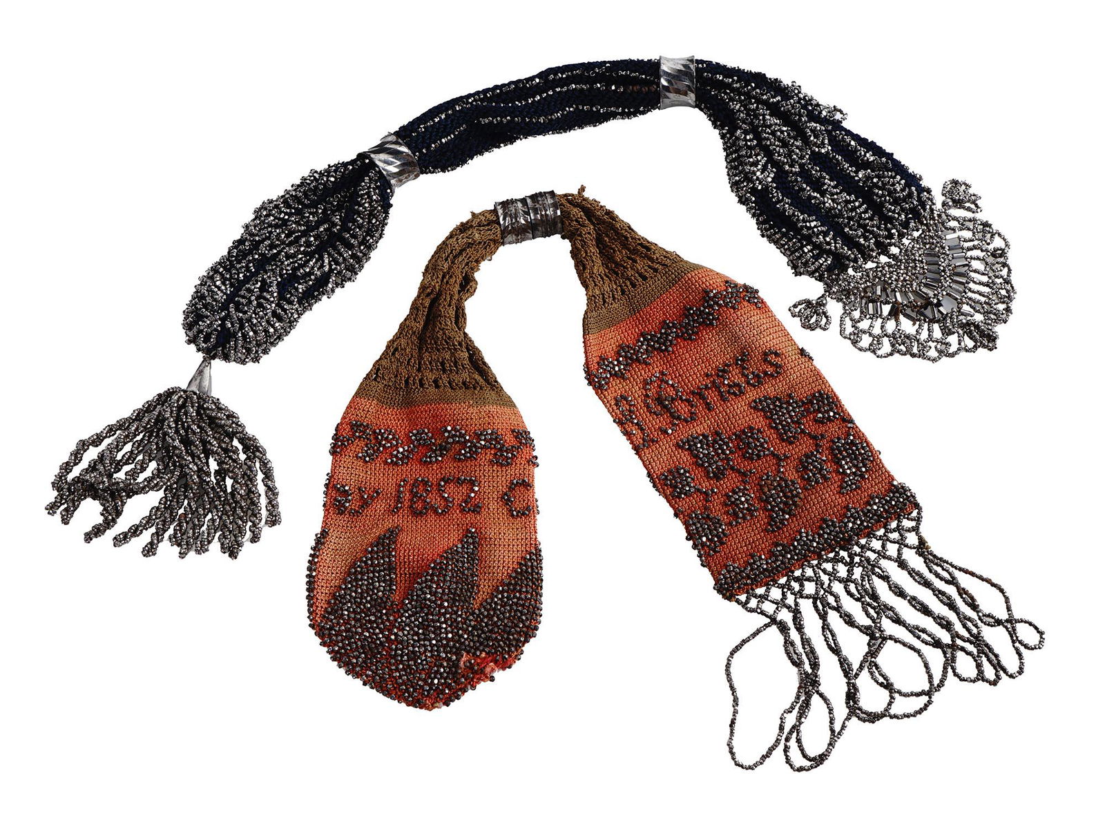 PAIR OF VICTORIAN BEADED AND KNITTED MISERS PURSE (1 of 8)