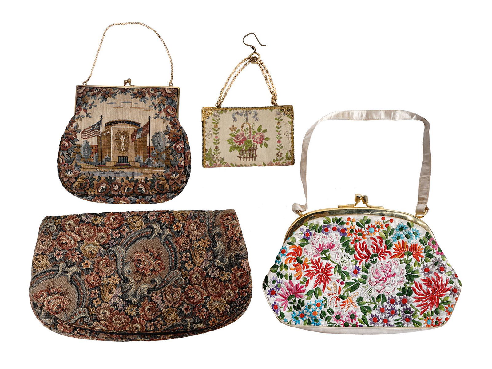 GROUP OF FOUR ART DECO TAPESTRY COMPACT PURSES (1 of 12)