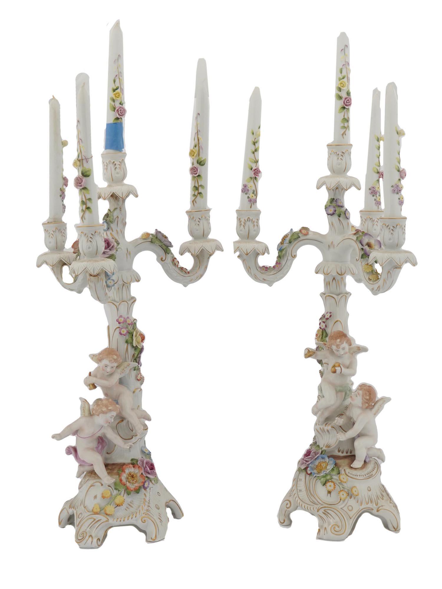 PAIR OF ANTIQUE SCHIERHOLZ PORCELAIN CANDELABRAS (1 of 12)