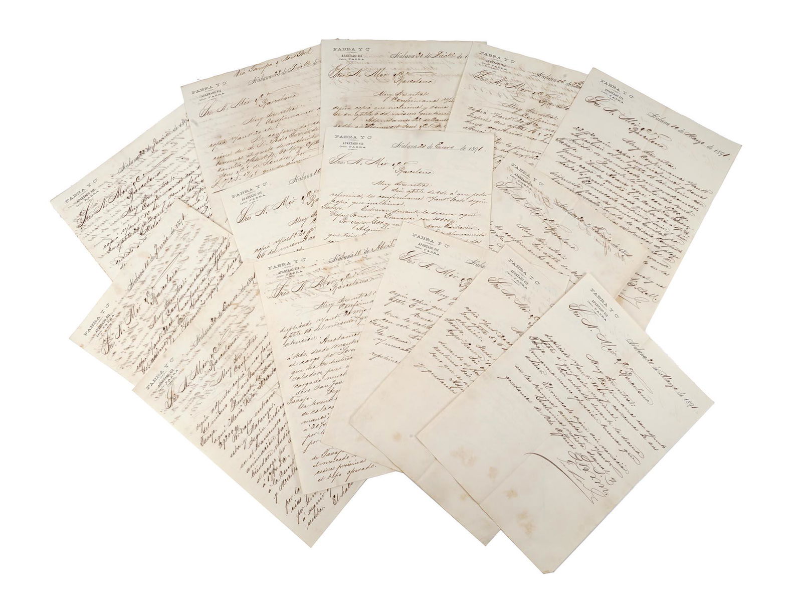 ANTIQUE 1890S LATIN AMERICAN RECEIP LETTERS FABRA (1 of 12)