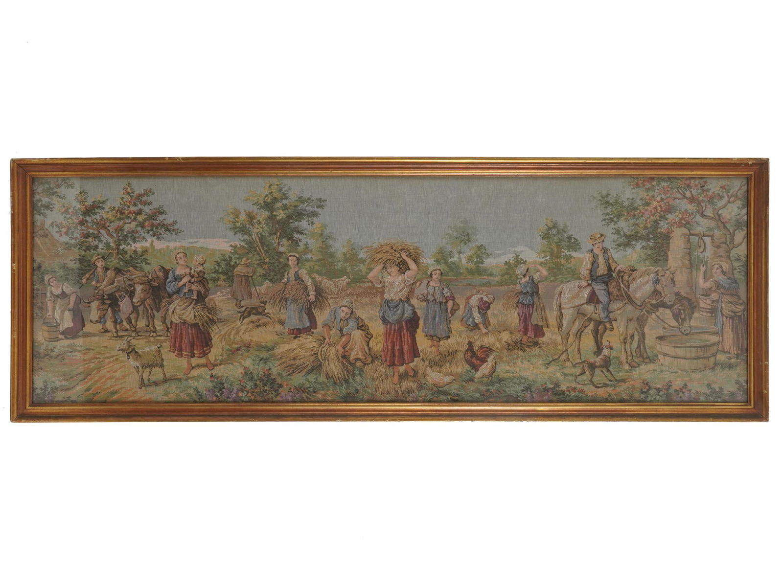 ANTIQUE FRAMED TAPESTRY OF PEASANTS IN THE FIELD (1 of 5)