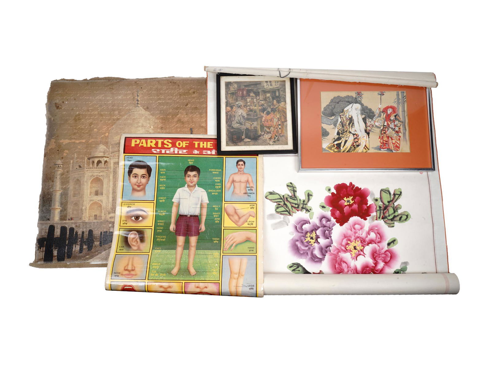 4 ORIENTAL WALL DECOR PRINTS AND SCROLL PAINTING (1 of 12)