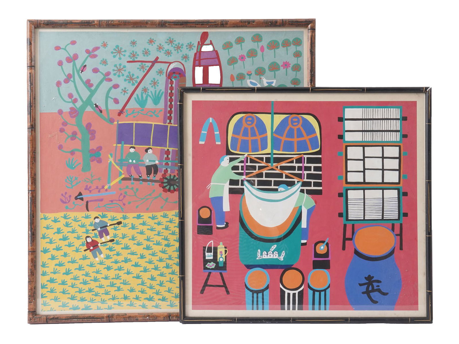 TWO FRAMED NAIVE ART PRINTS FARM AND WORKSHOP (1 of 11)