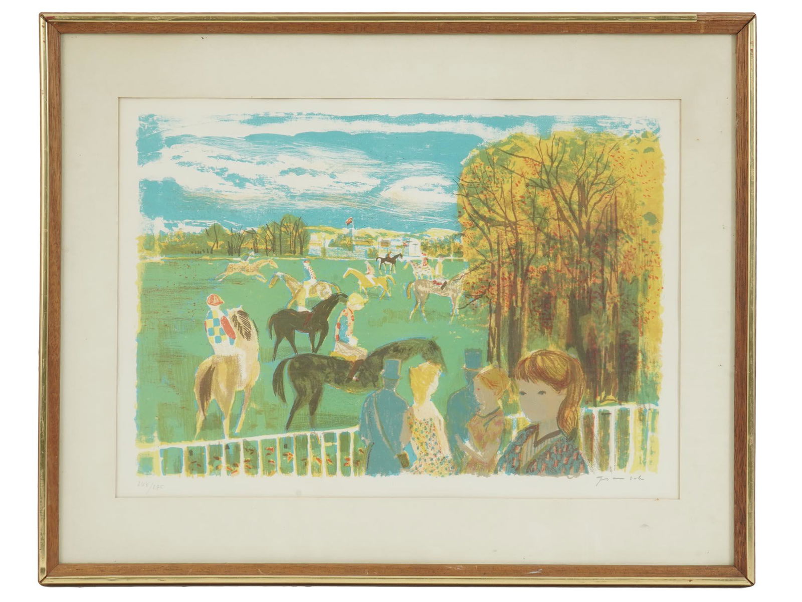 HORSE RACETRACK COLOR LITHOGRAPH SIGNED GRAU SALA (1 of 8)