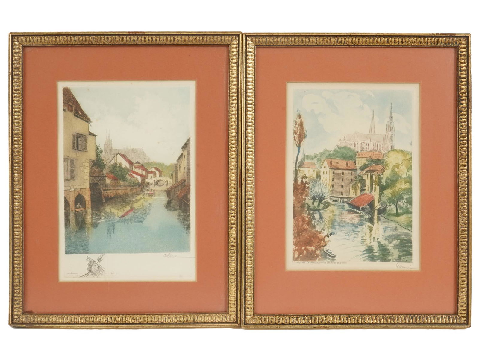 COLOR ETCHINGS OF CATHEDRAL IN CHARTRES SIGNED (1 of 9)