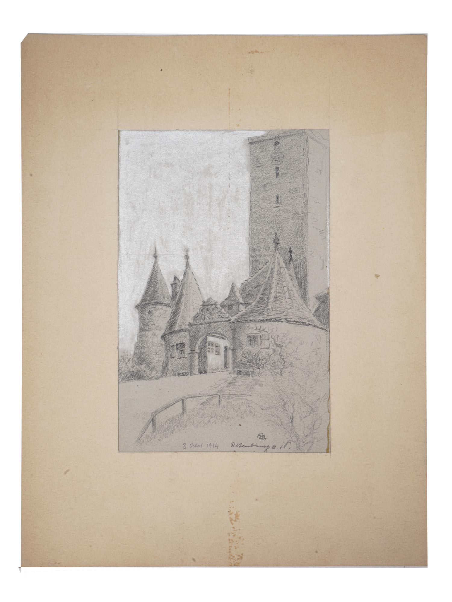 1914 PENCIL DRAWING OF A MEDIEVAL CASTLE SIGNED (1 of 7)