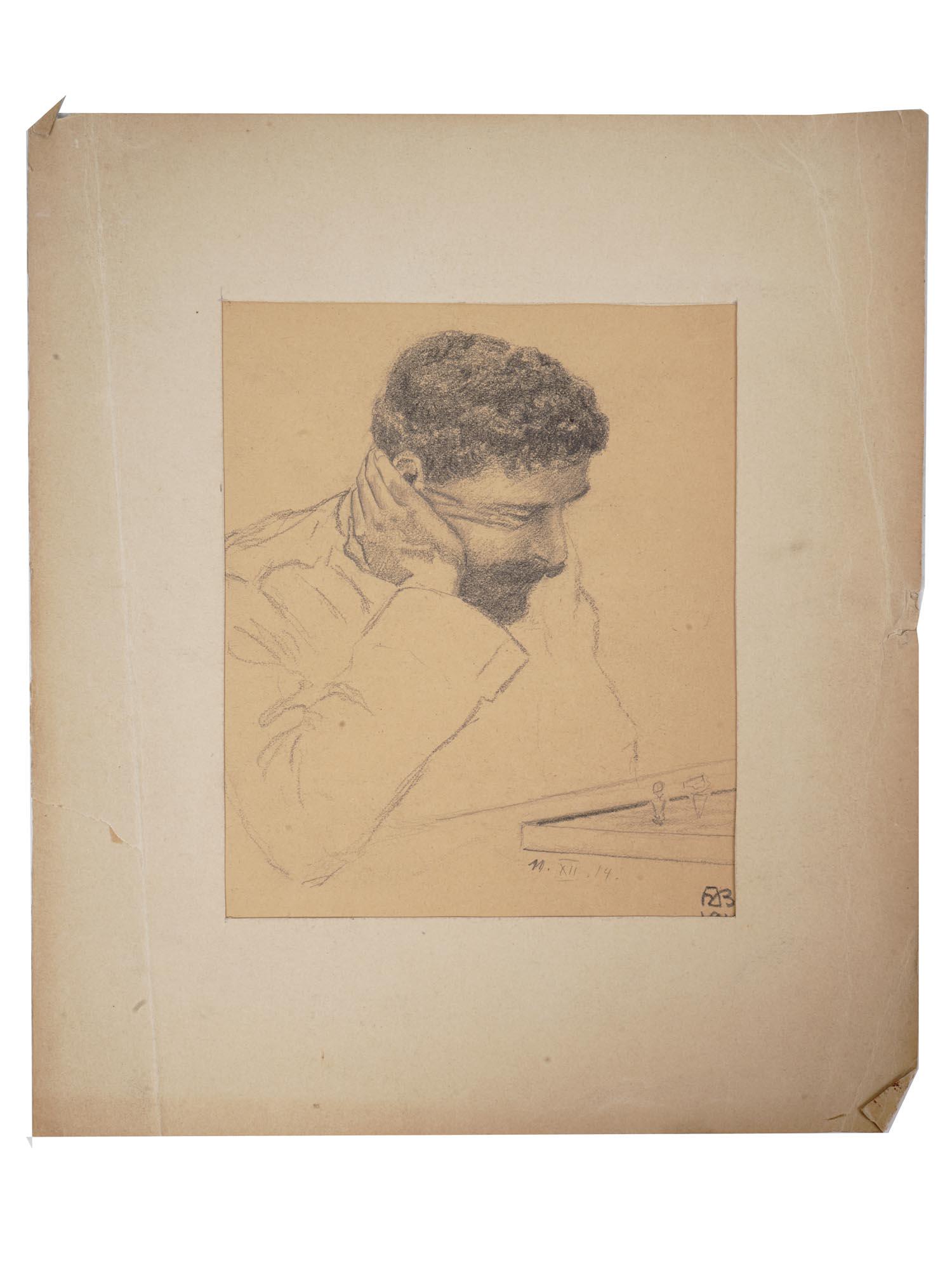 ANTIQUE 1914 GERMAN GRAPHITE PORTRAIT DRAWING (1 of 8)