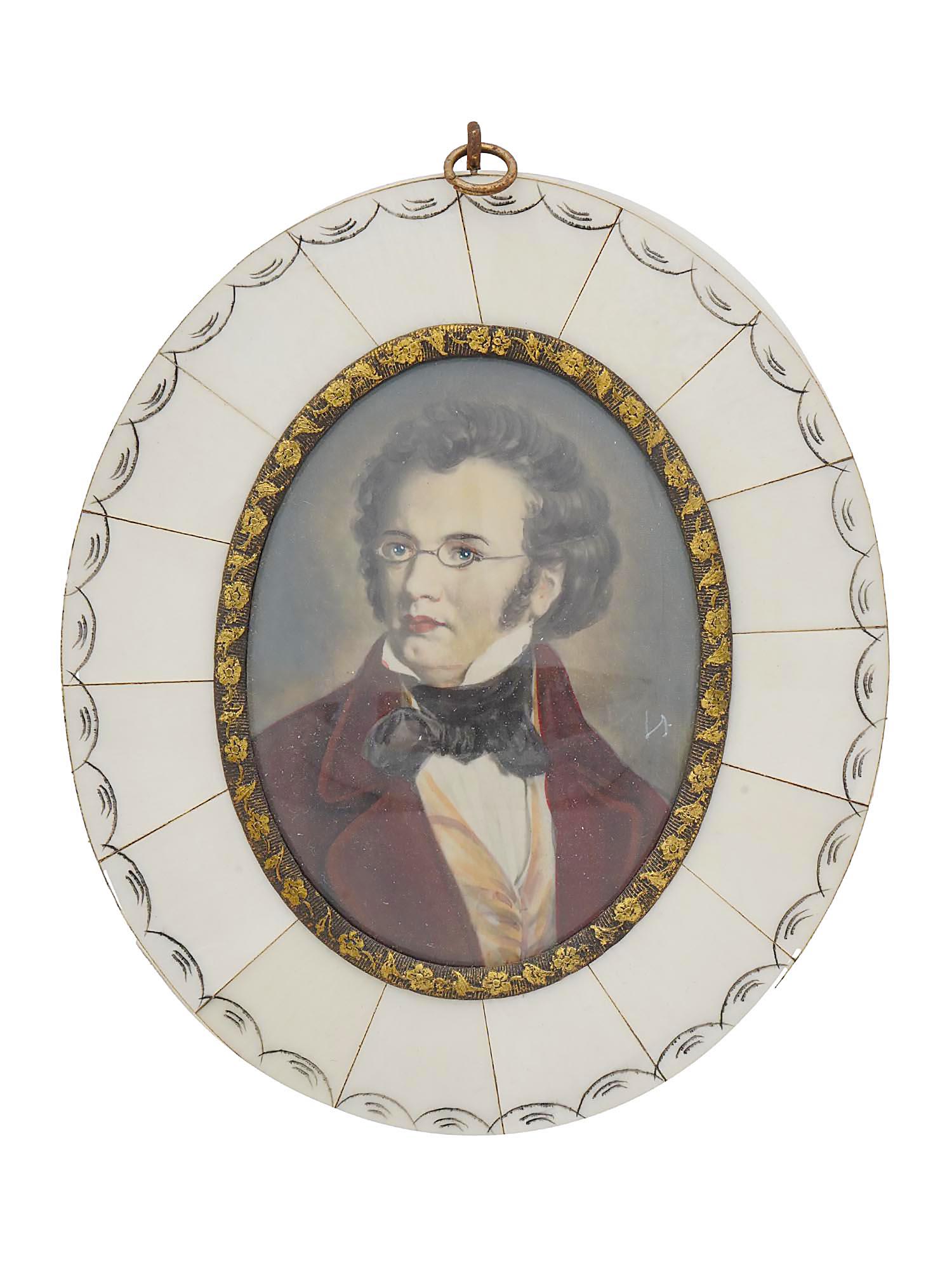 ANTIQUE MINIATURE PORTRAIT PAINTING OF SCHUBERT (1 of 4)