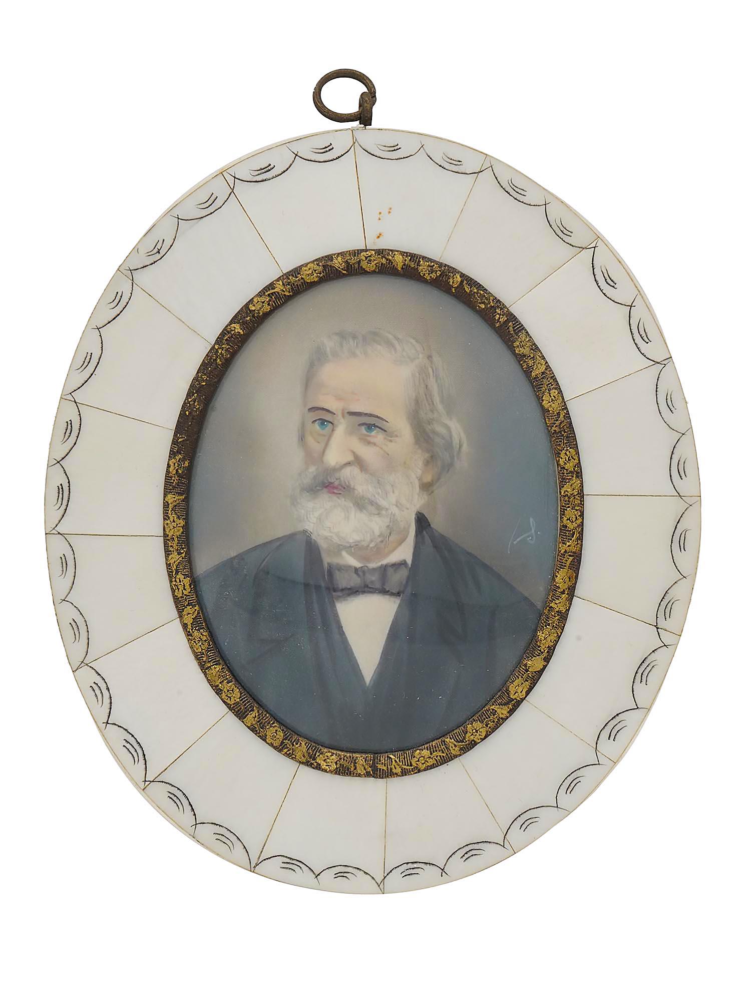 ANTIQUE MINIATURE PORTRAIT PAINTING VERDI SIGNED (1 of 4)