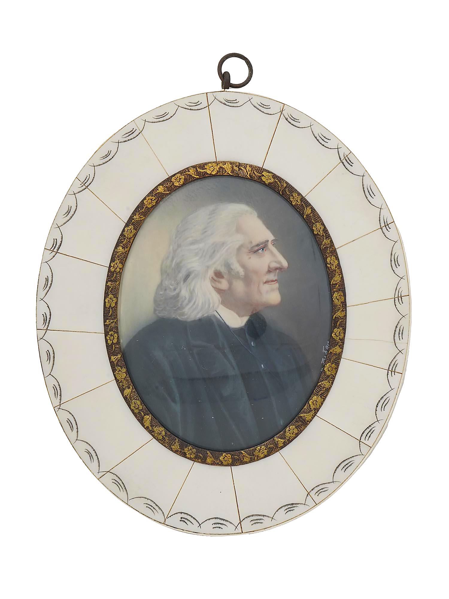 ANTIQUE MINIATURE PORTRAIT PAINTING LISZT SIGNED (1 of 4)