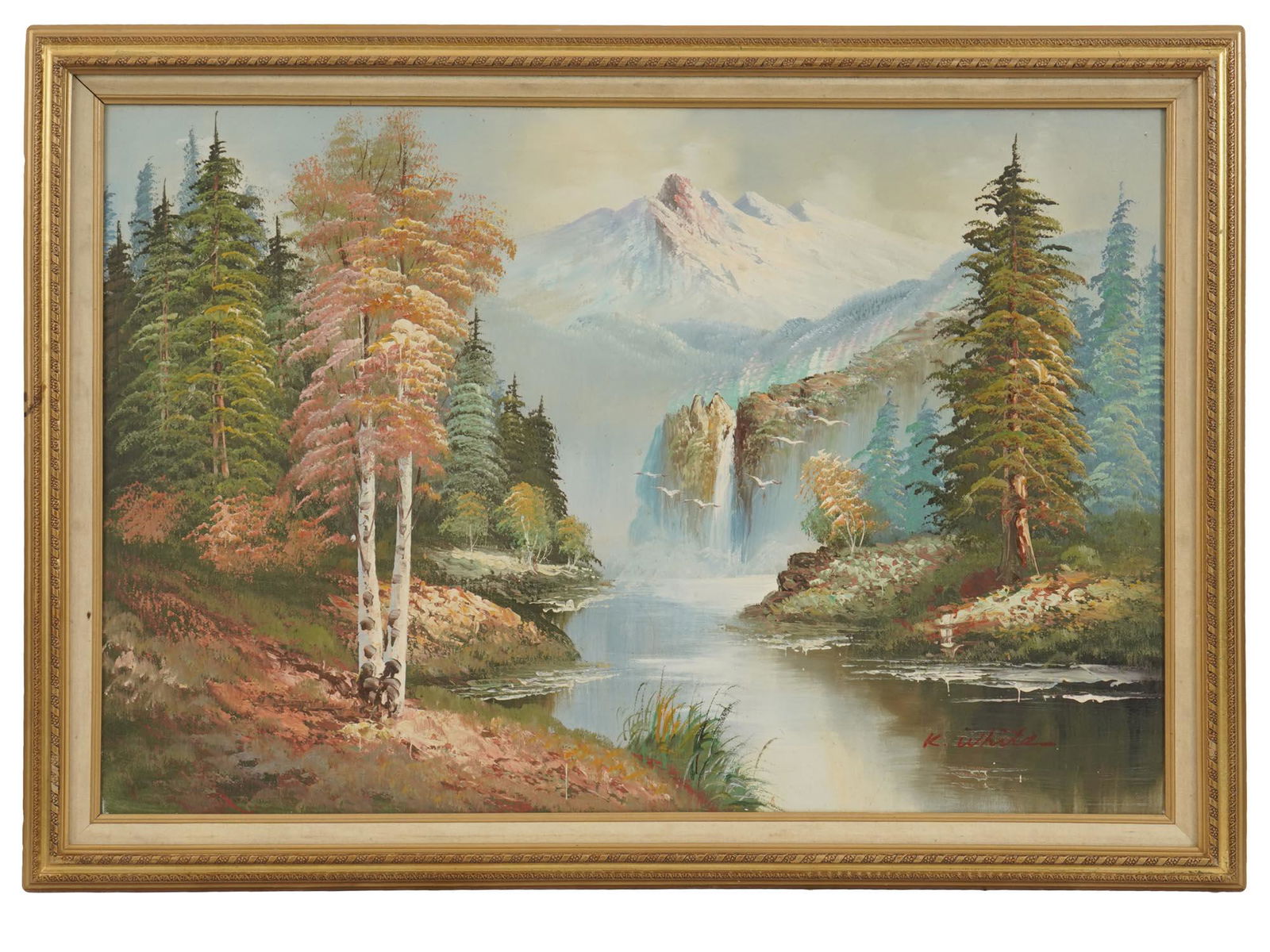 MID CENTURY LANDSCAPE PAINTING SIGNED BY K WHITE (1 of 8)