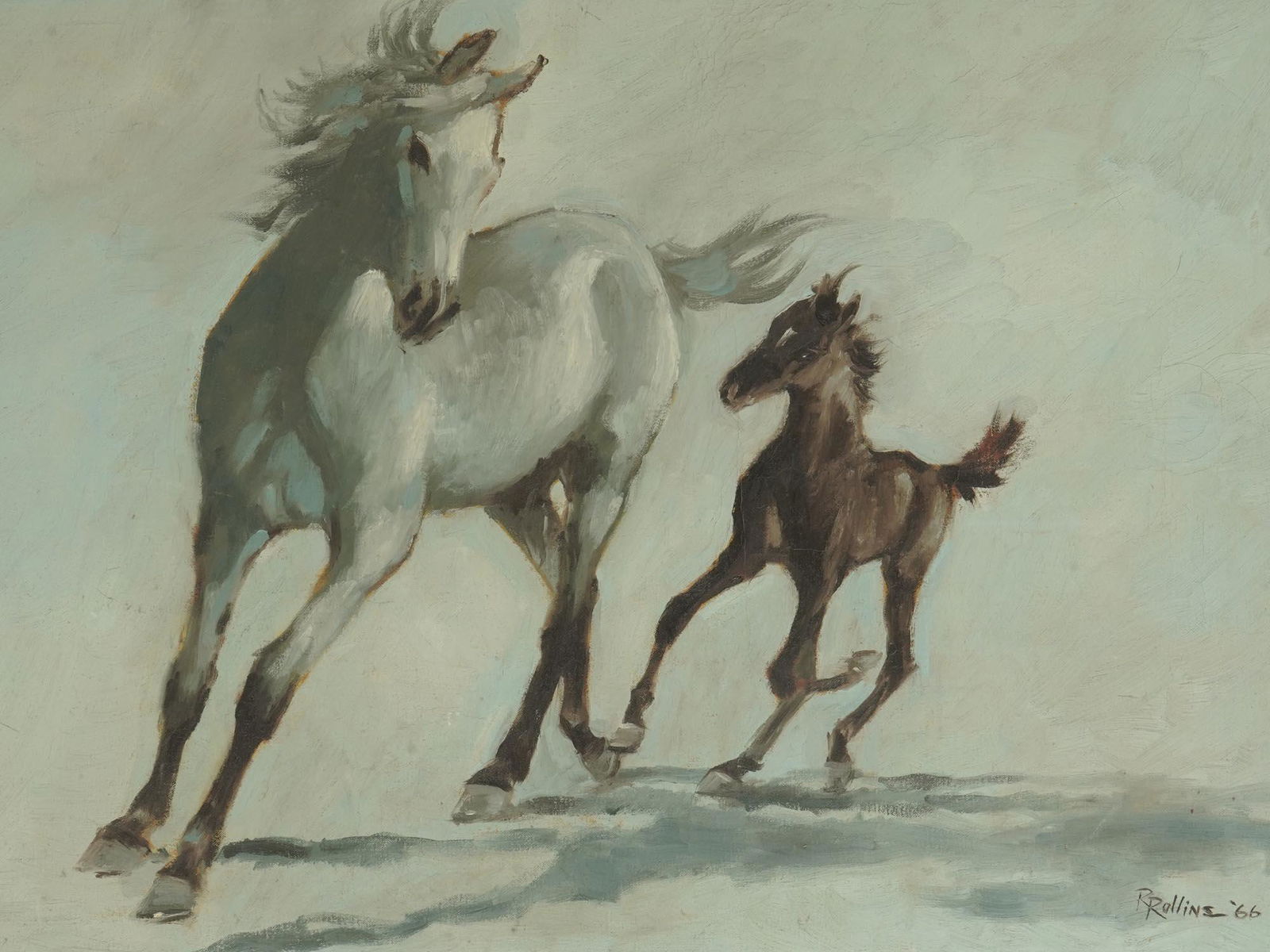 WILD HORSE AND COLT PAINTING SIGNED BY ROLLINS (1 of 6)