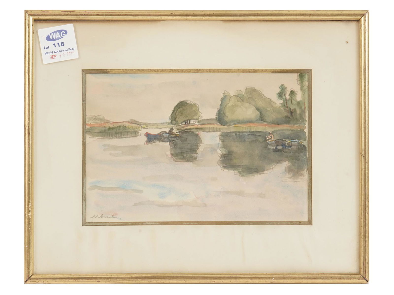 LAKE LANDSCAPE WATERCOLOR PAINTING SIGNED ASSELIN (1 of 5)