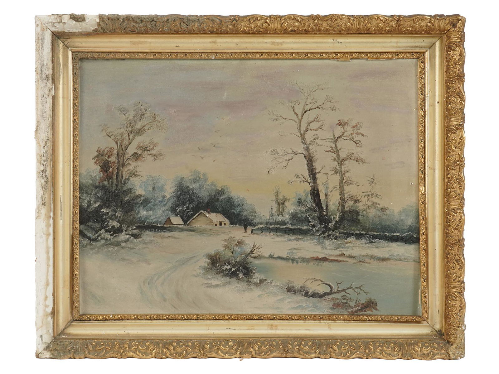 WINTER COUNTRYSIDE LANDSCAPE OIL PAINTING FRAMED (1 of 5)