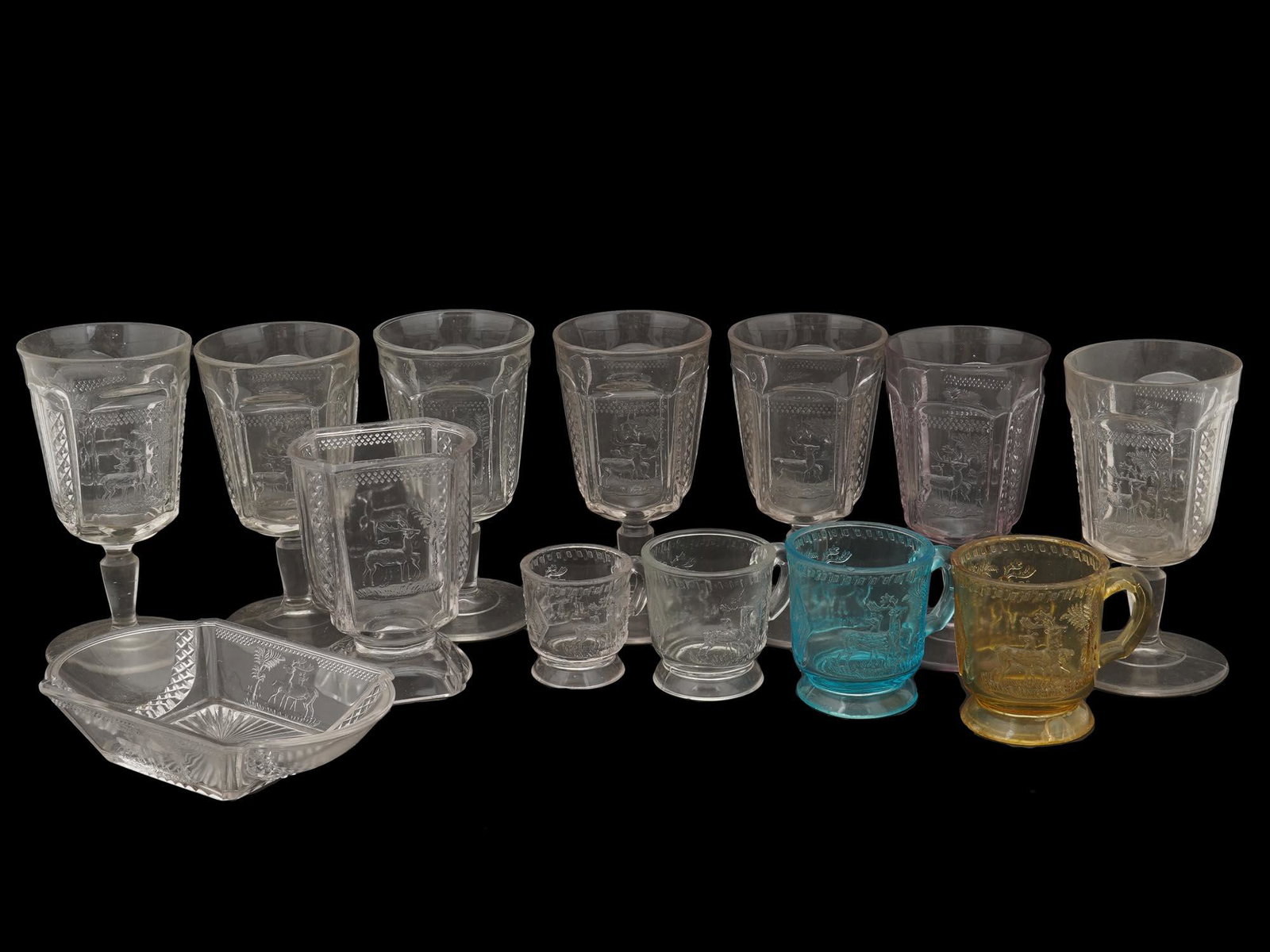 ANTIQUE MCKEE EAPG DEER AND PINE TREES GLASS SET (1 of 13)