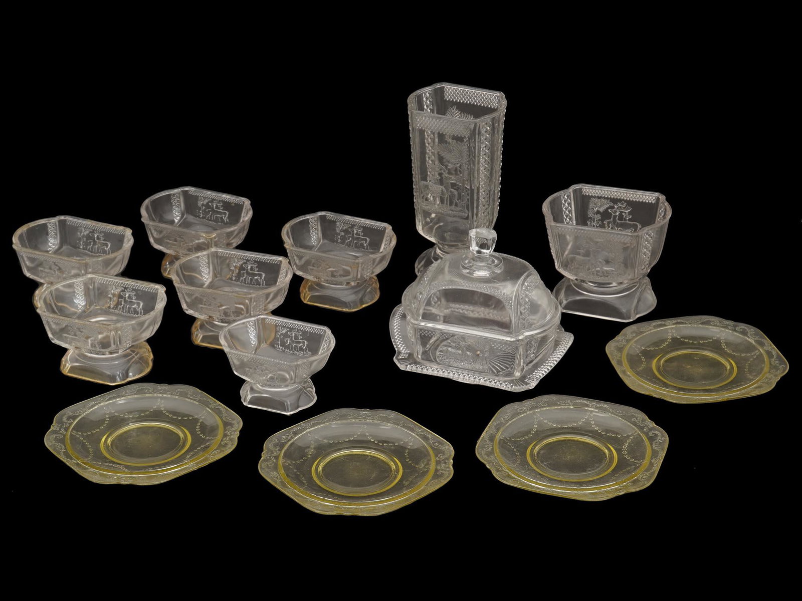 ANTIQUE MCKEE EAPG DEER AND PINE TREES GLASS SET (1 of 13)