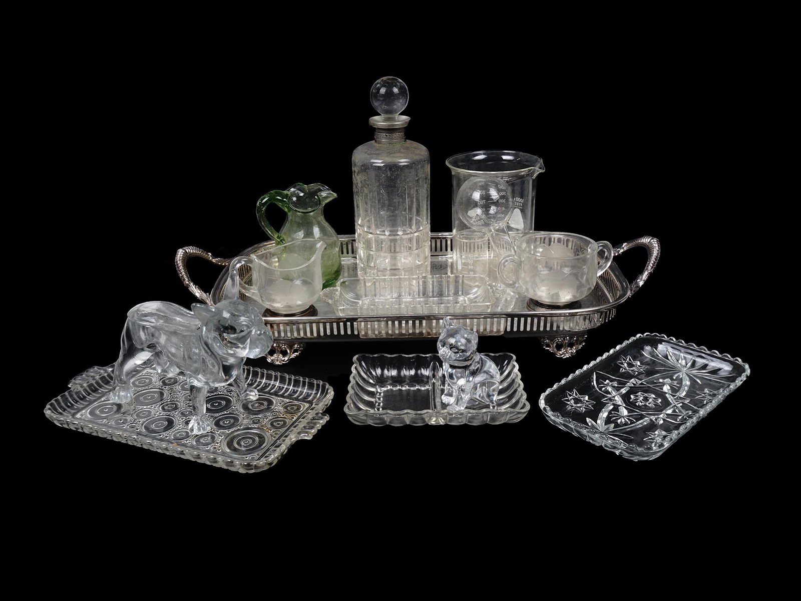 GROUP OF VINTAGE GLASS SILVER PLATED TABLE WARES (1 of 11)